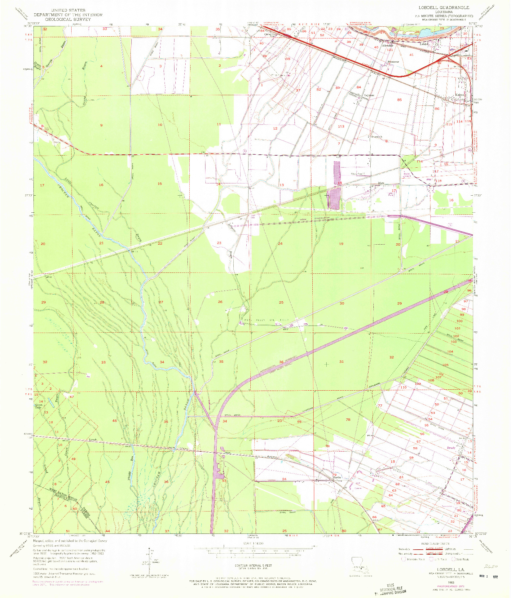 USGS 1:24000-SCALE QUADRANGLE FOR LOBDELL, LA 1953