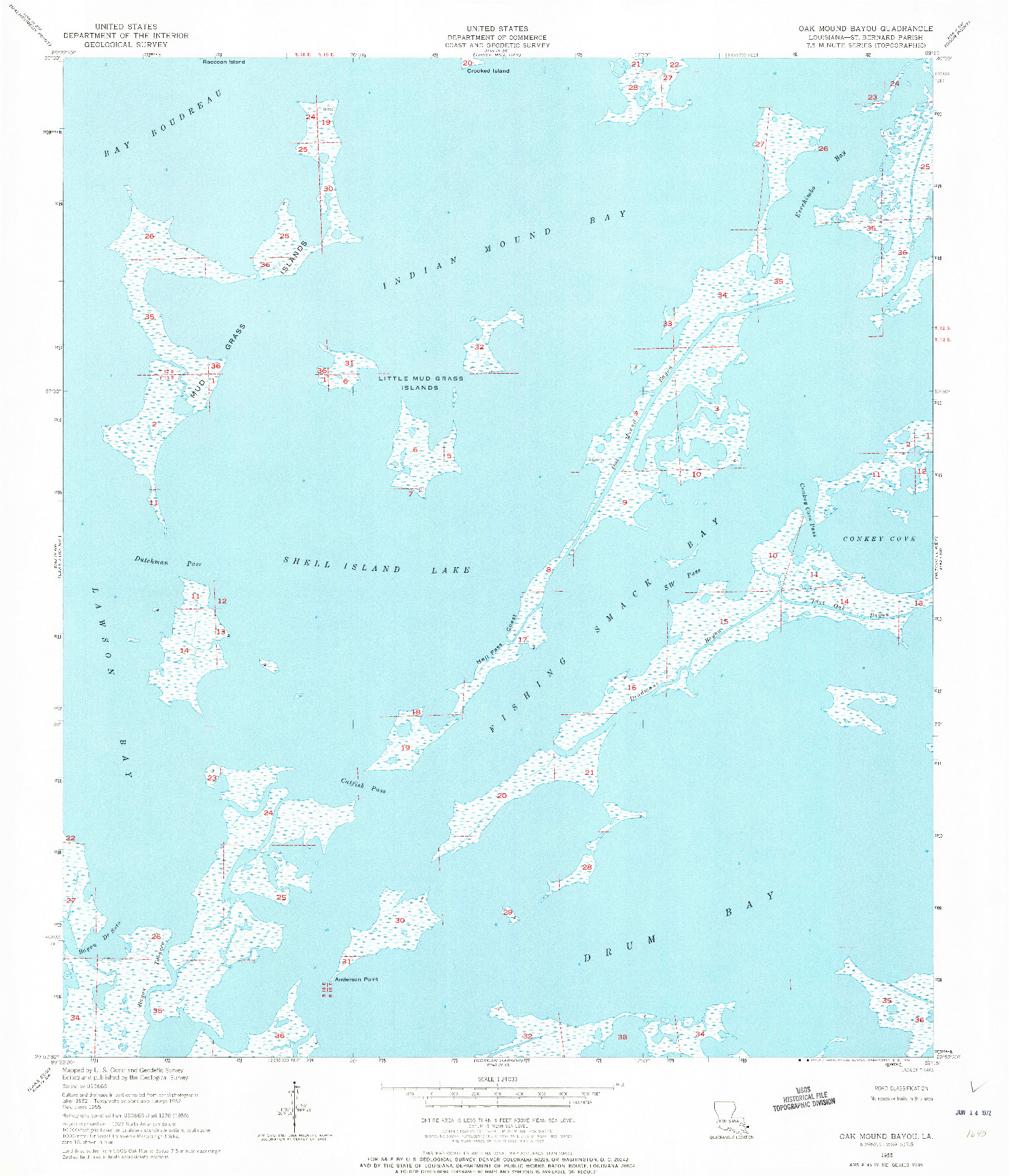 USGS 1:24000-SCALE QUADRANGLE FOR OAK MOUND BAYOU, LA 1955