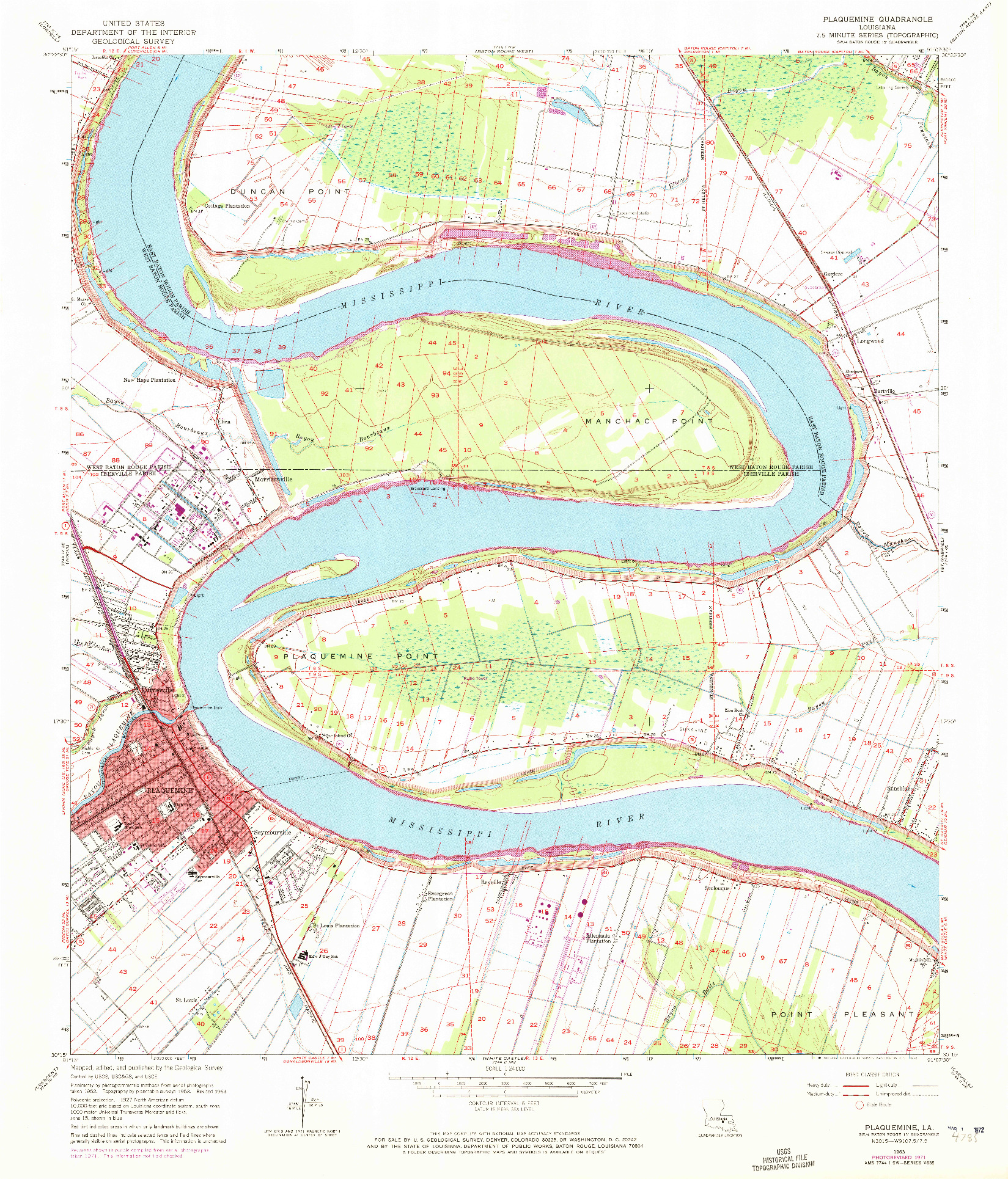 USGS 1:24000-SCALE QUADRANGLE FOR PLAQUEMINE, LA 1963