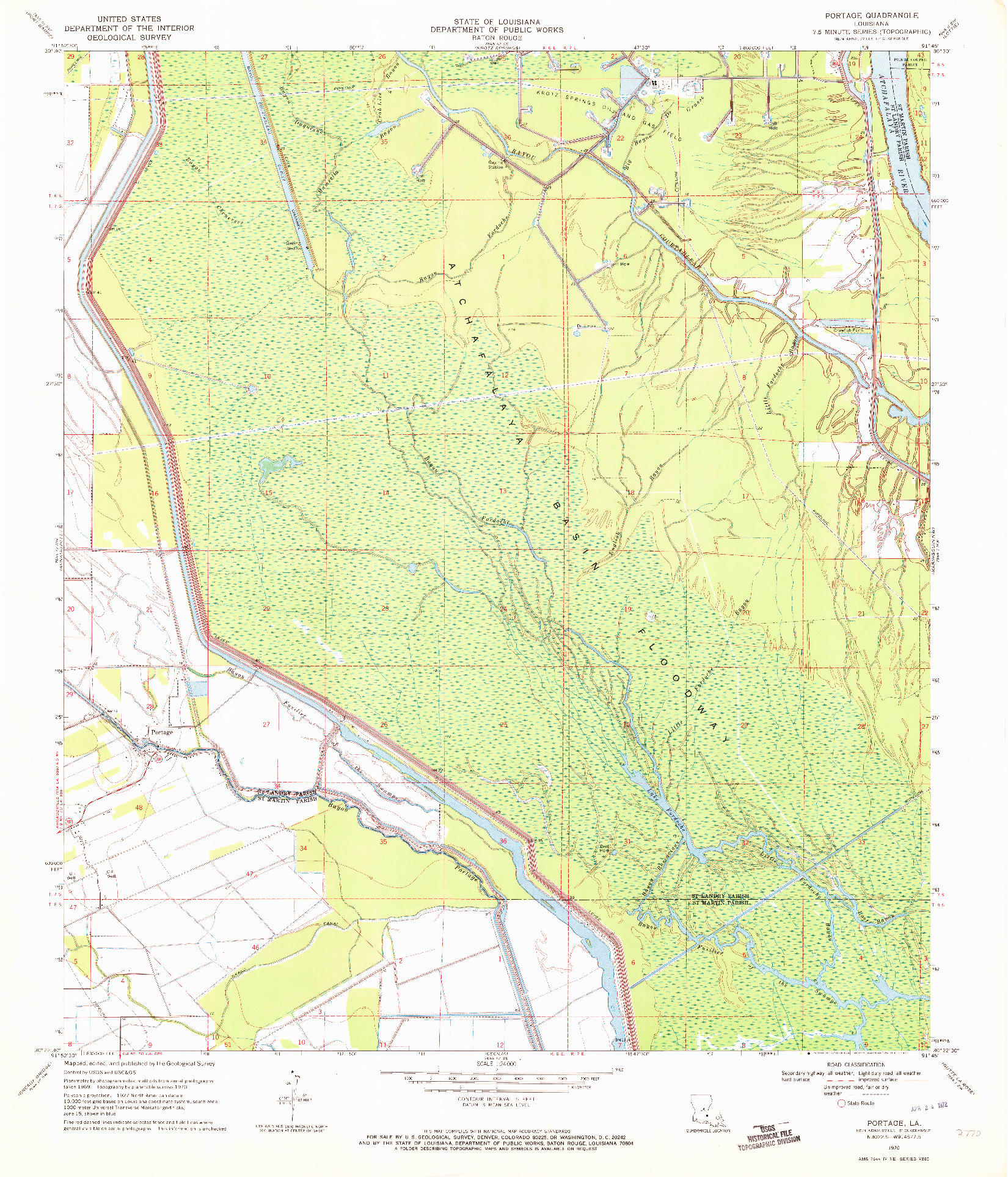 USGS 1:24000-SCALE QUADRANGLE FOR PORTAGE, LA 1970