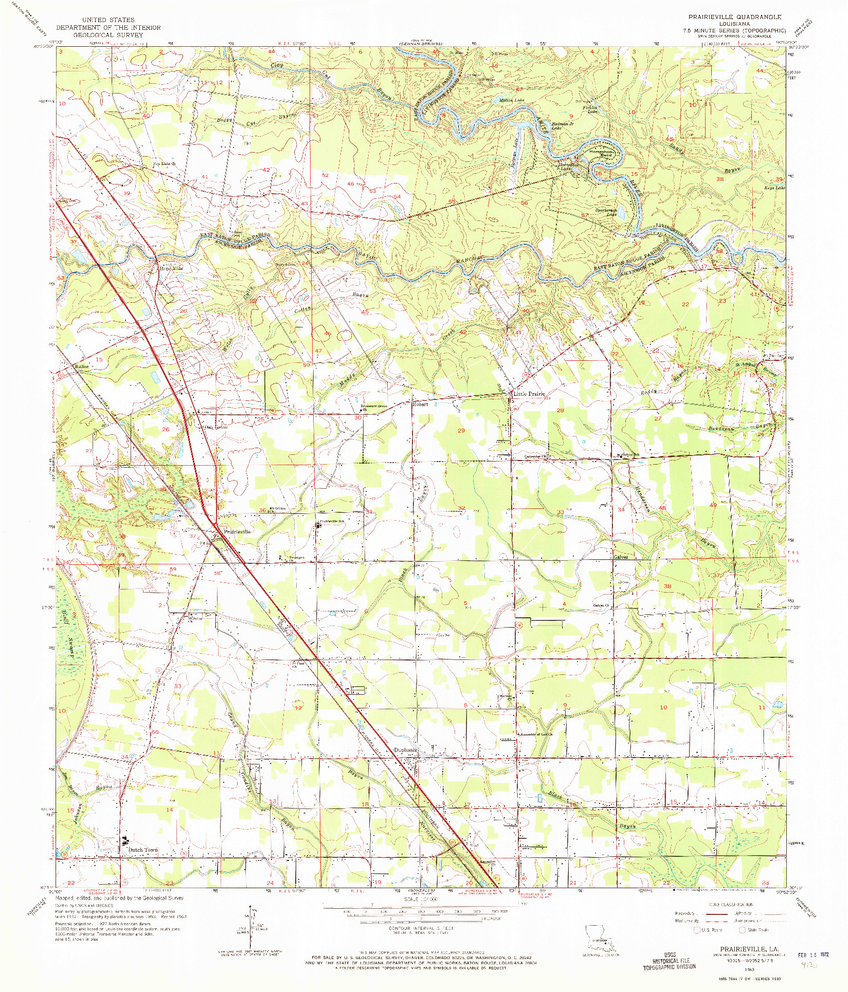 USGS 1:24000-SCALE QUADRANGLE FOR PRAIRIEVILLE, LA 1963