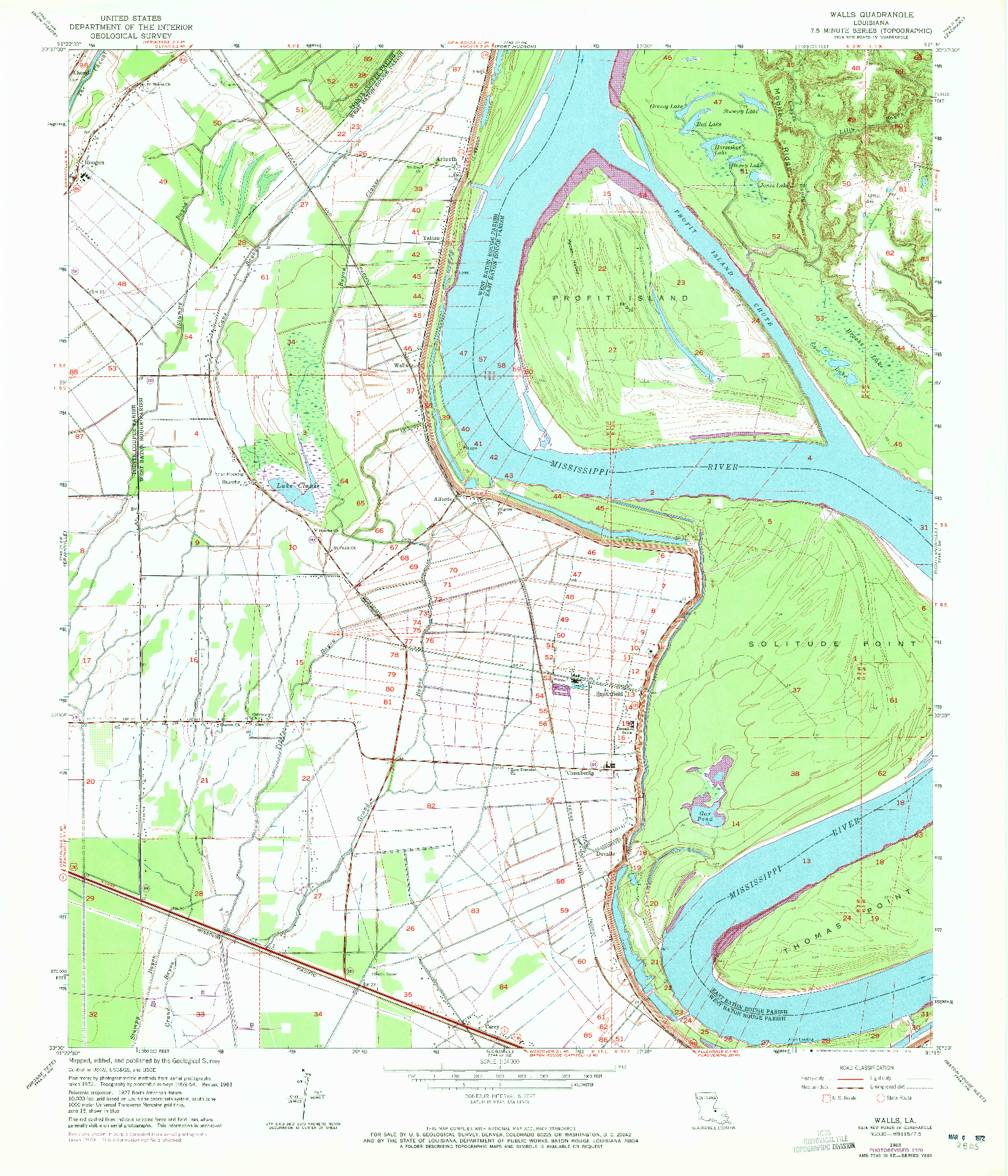 USGS 1:24000-SCALE QUADRANGLE FOR WALLS, LA 1963