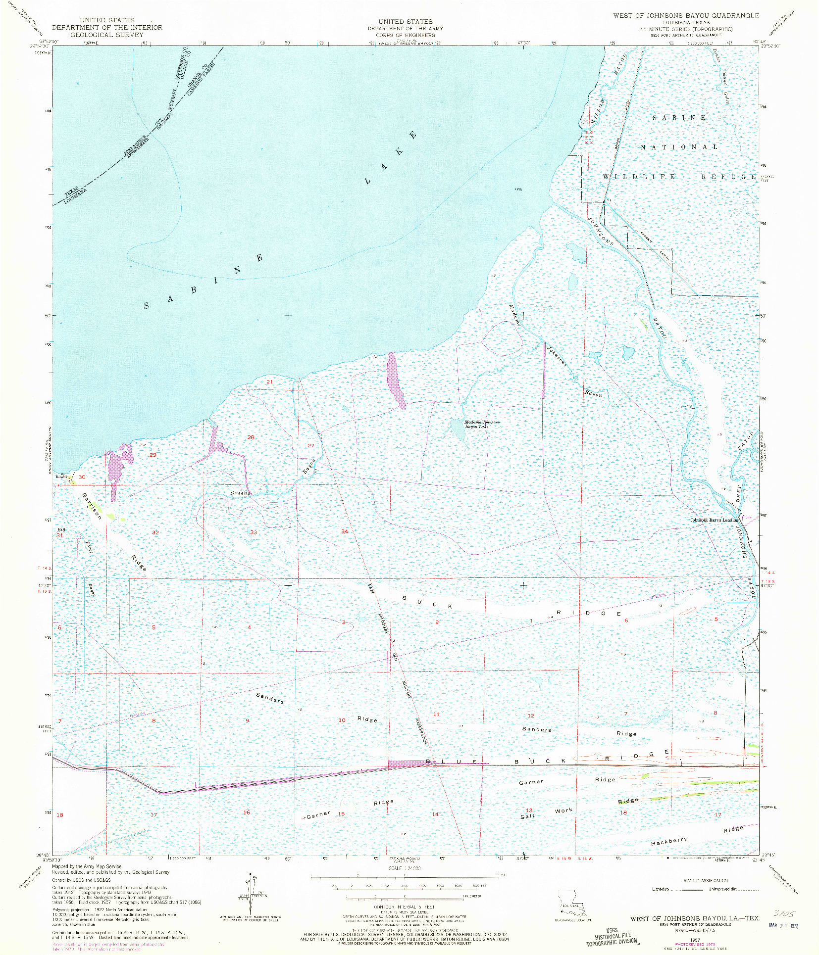 USGS 1:24000-SCALE QUADRANGLE FOR WEST OF JOHNSON BAYOU, LA 1957