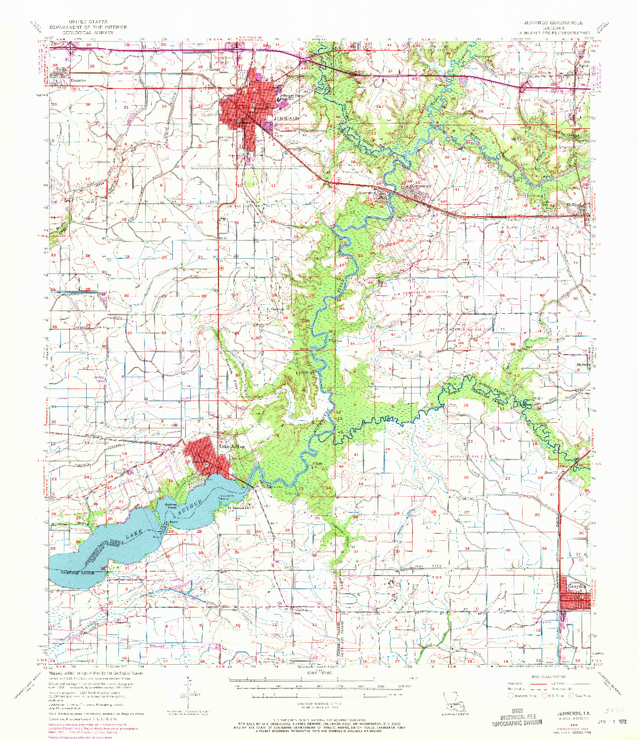 USGS 1:62500-SCALE QUADRANGLE FOR JENNINGS, LA 1955