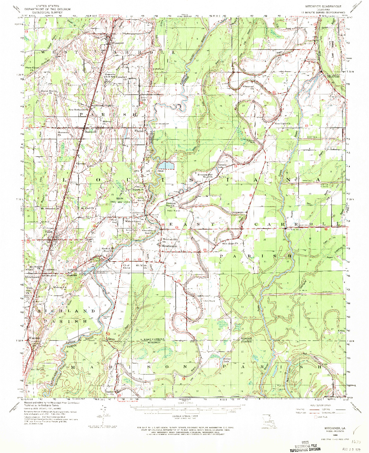 USGS 1:62500-SCALE QUADRANGLE FOR MITCHINER, LA 1959