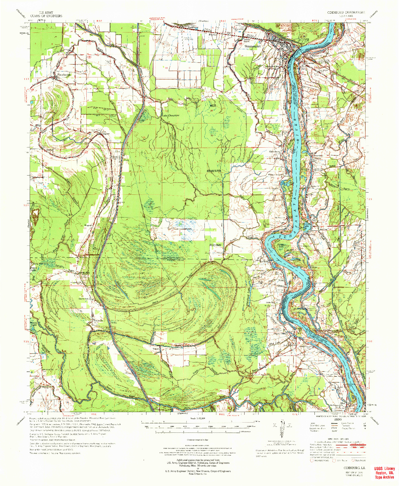 USGS 1:62500-SCALE QUADRANGLE FOR ODENBURG, LA 1970