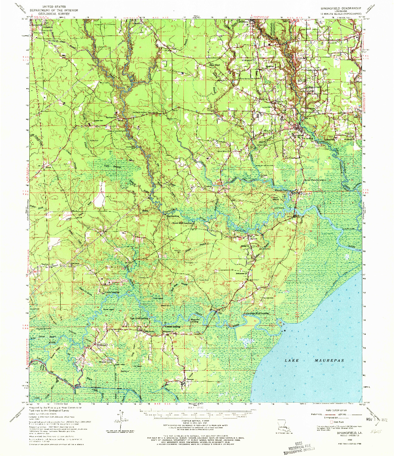 USGS 1:62500-SCALE QUADRANGLE FOR SPRINGFIELD, LA 1963