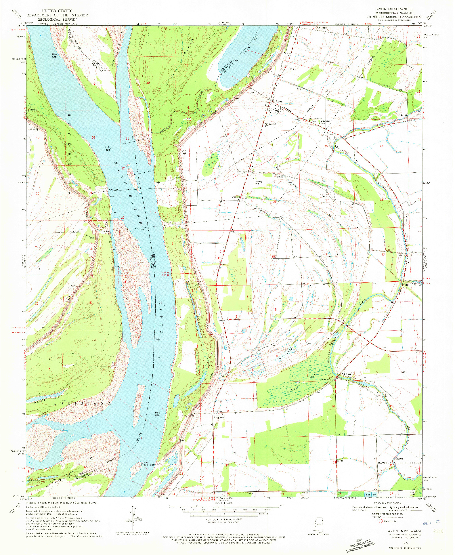 USGS 1:24000-SCALE QUADRANGLE FOR AVON, MS 1970