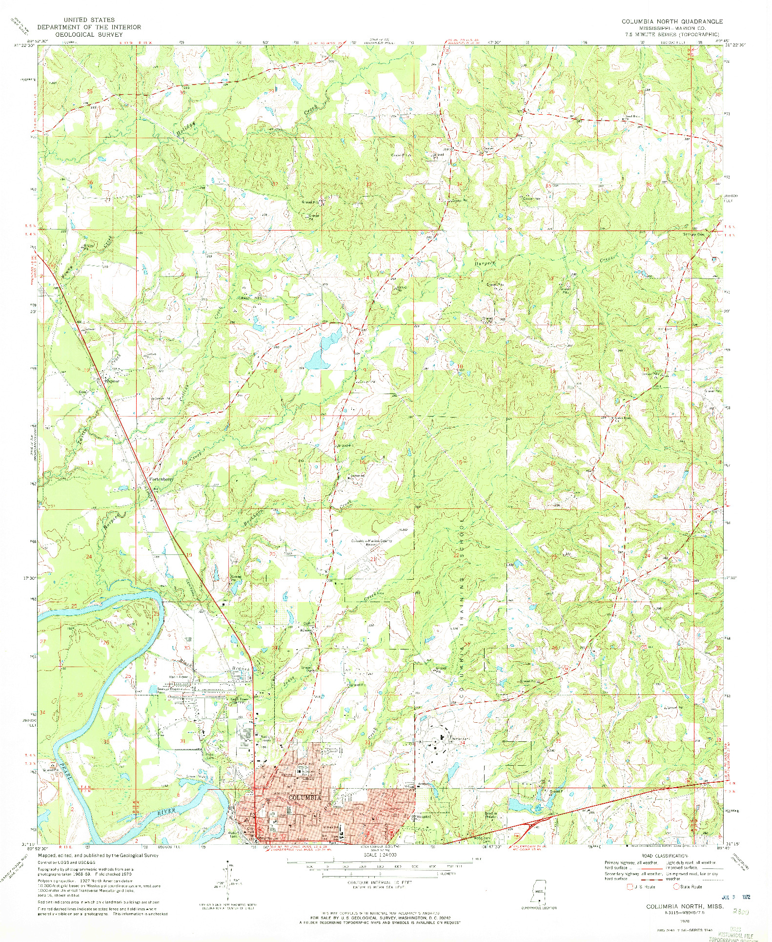 USGS 1:24000-SCALE QUADRANGLE FOR COLUMBIA NORTH, MS 1970