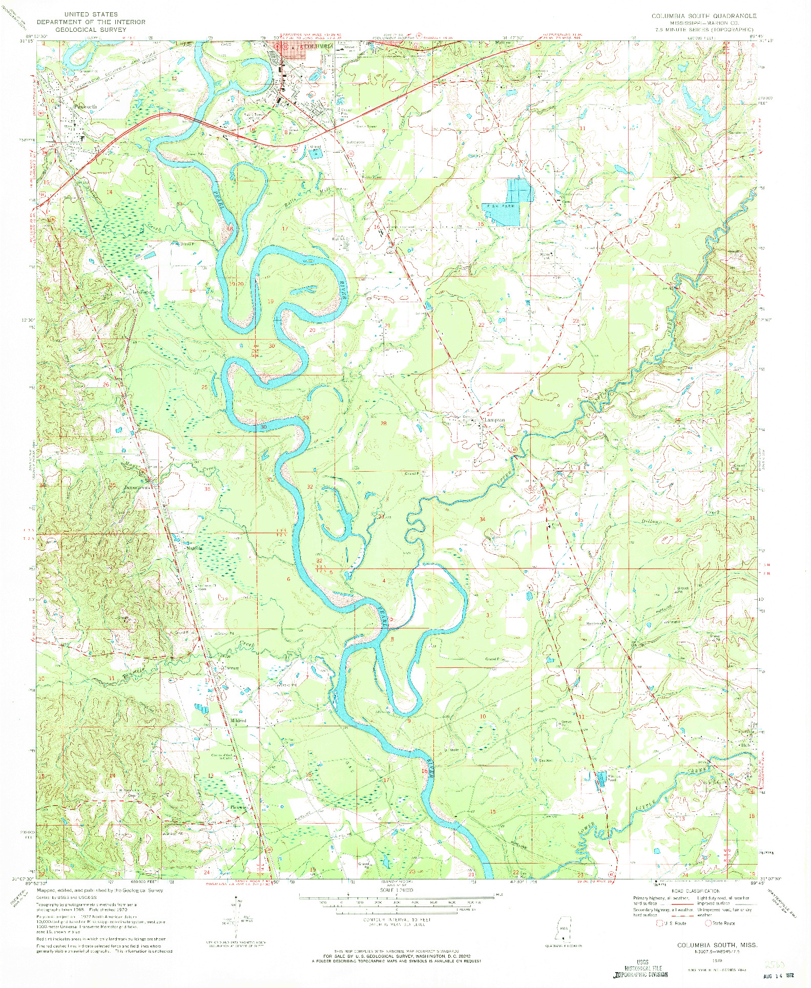 USGS 1:24000-SCALE QUADRANGLE FOR COLUMBIA SOUTH, MS 1970