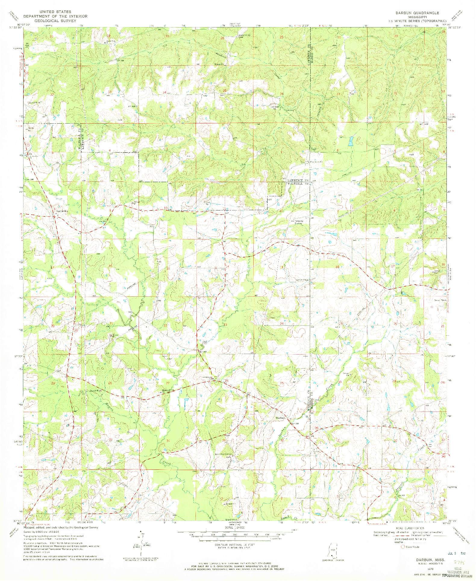 USGS 1:24000-SCALE QUADRANGLE FOR DARBUN, MS 1970