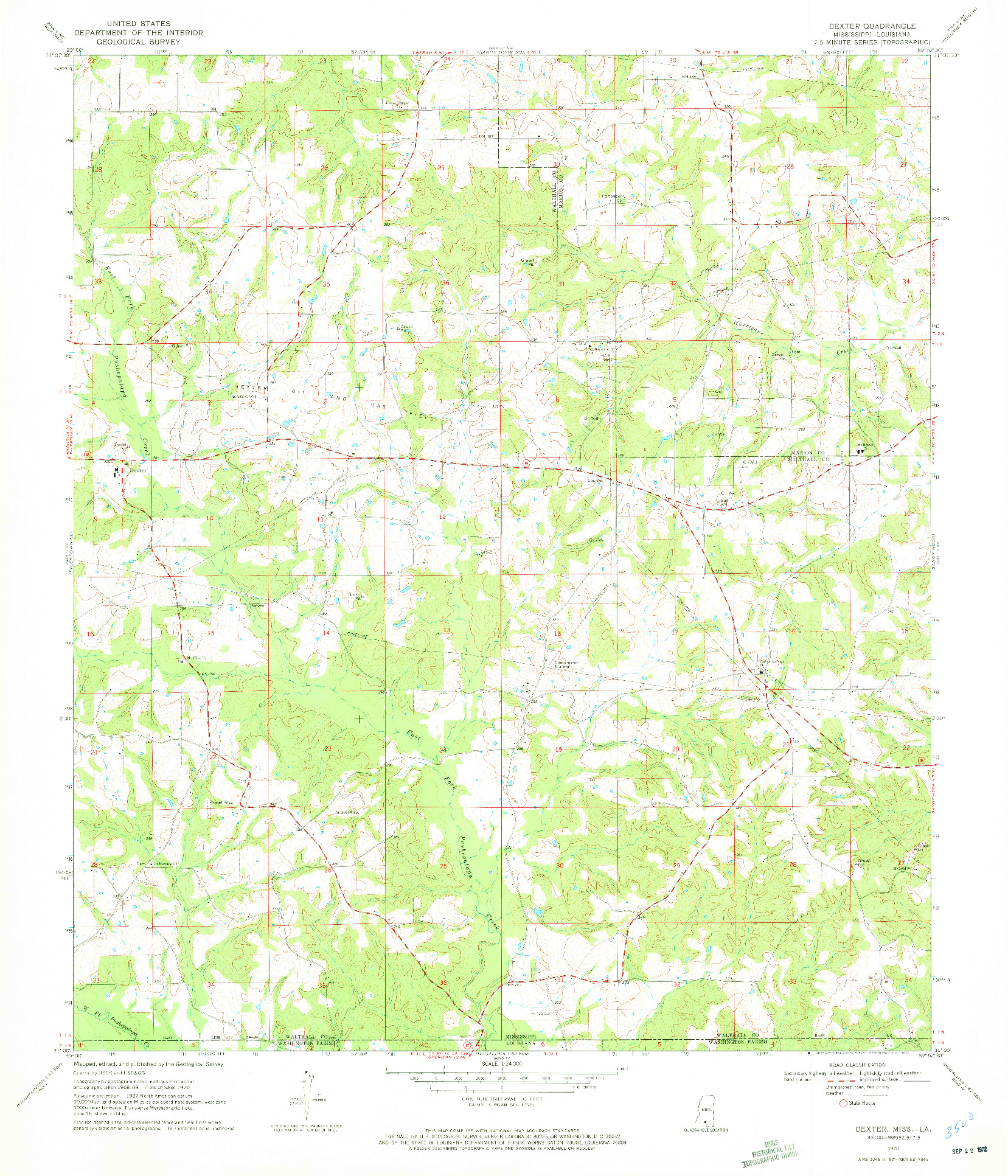 USGS 1:24000-SCALE QUADRANGLE FOR DEXTER, MS 1970