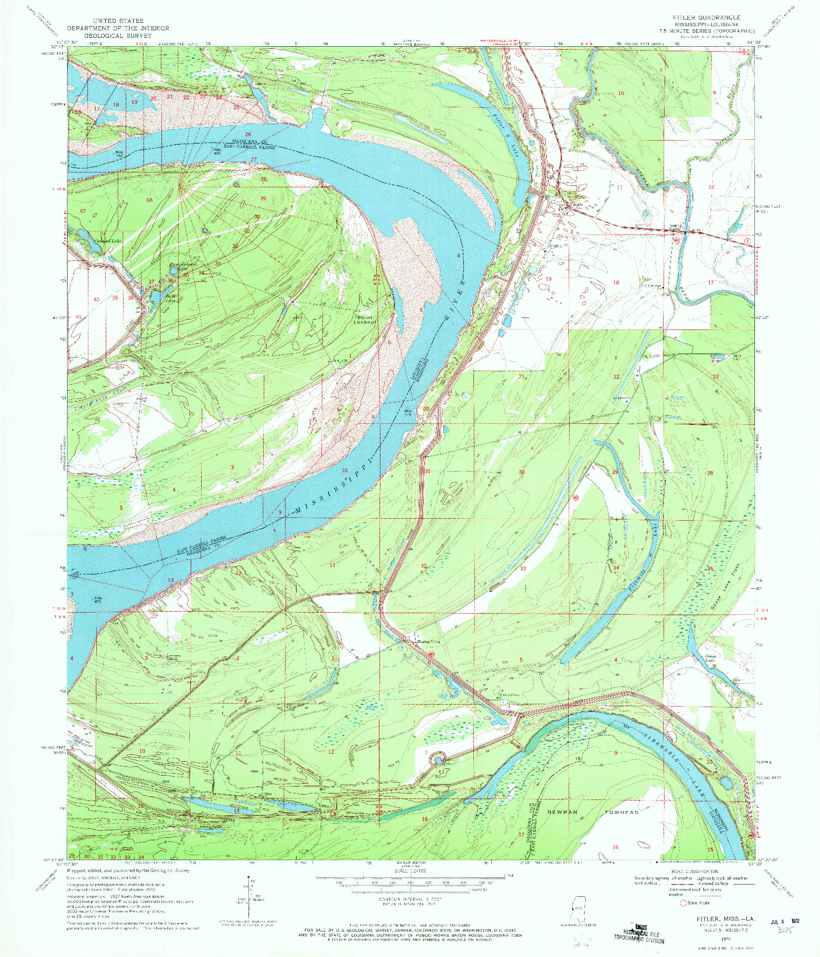 USGS 1:24000-SCALE QUADRANGLE FOR FITLER, MS 1970