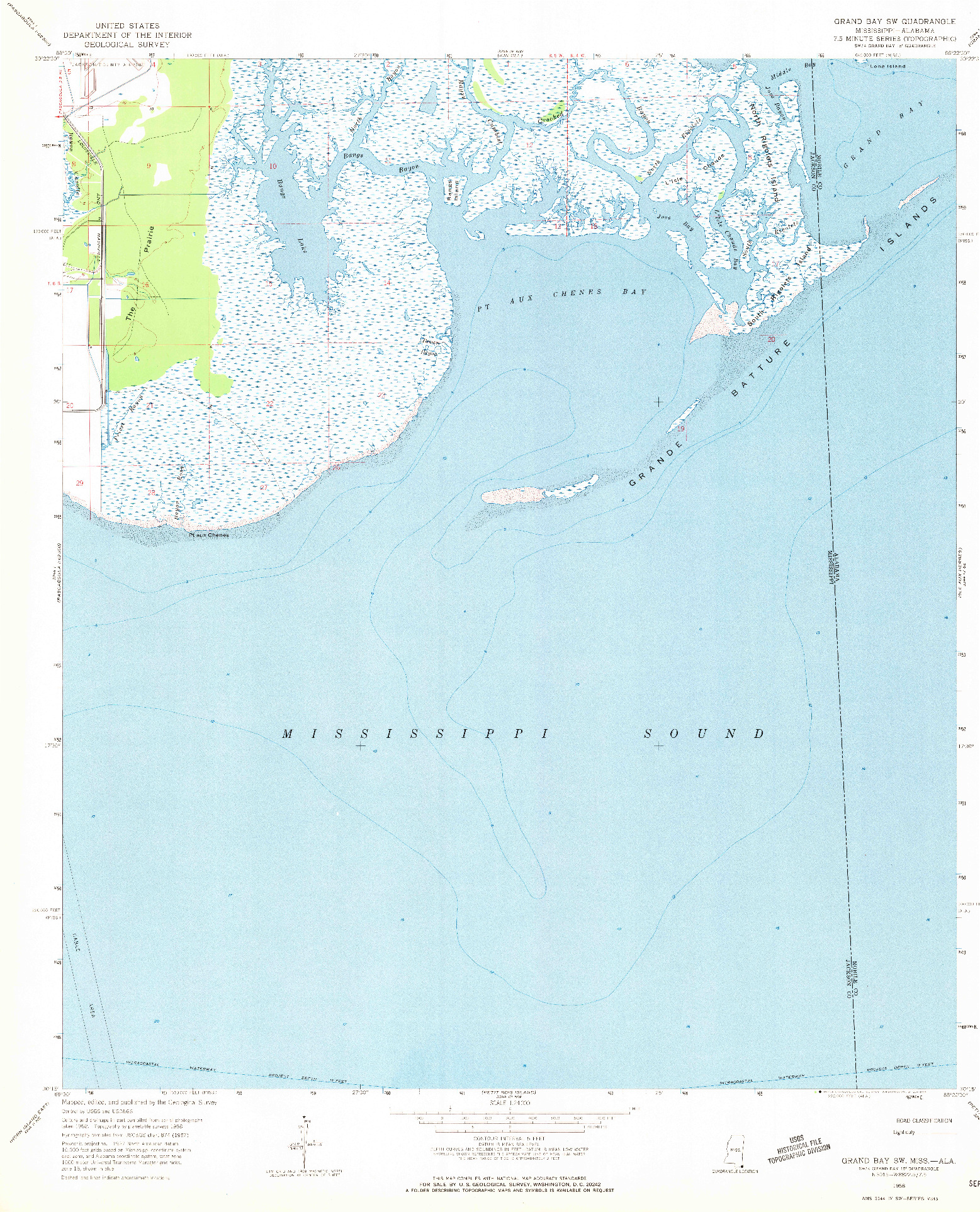 USGS 1:24000-SCALE QUADRANGLE FOR GRAND BAY SW, MS 1958