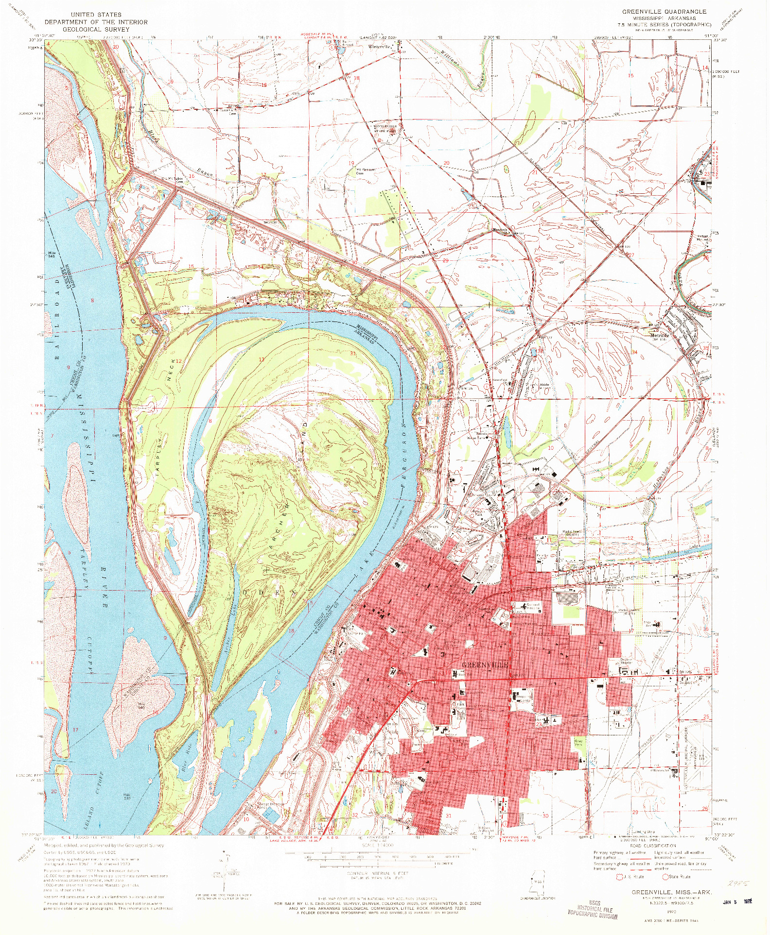 USGS 1:24000-SCALE QUADRANGLE FOR GREENVILLE, MS 1970