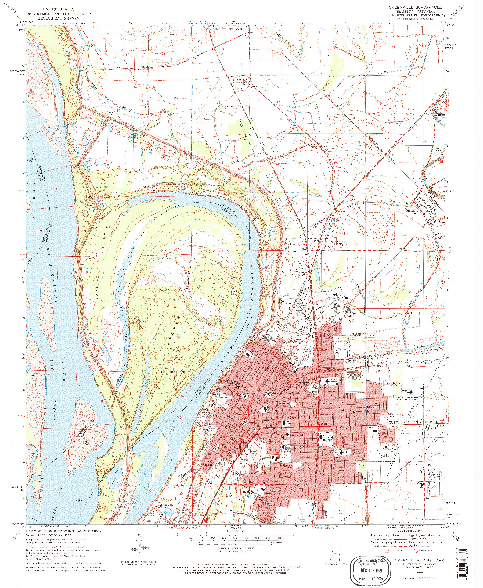 USGS 1:24000-SCALE QUADRANGLE FOR GREENVILLE, MS 1970