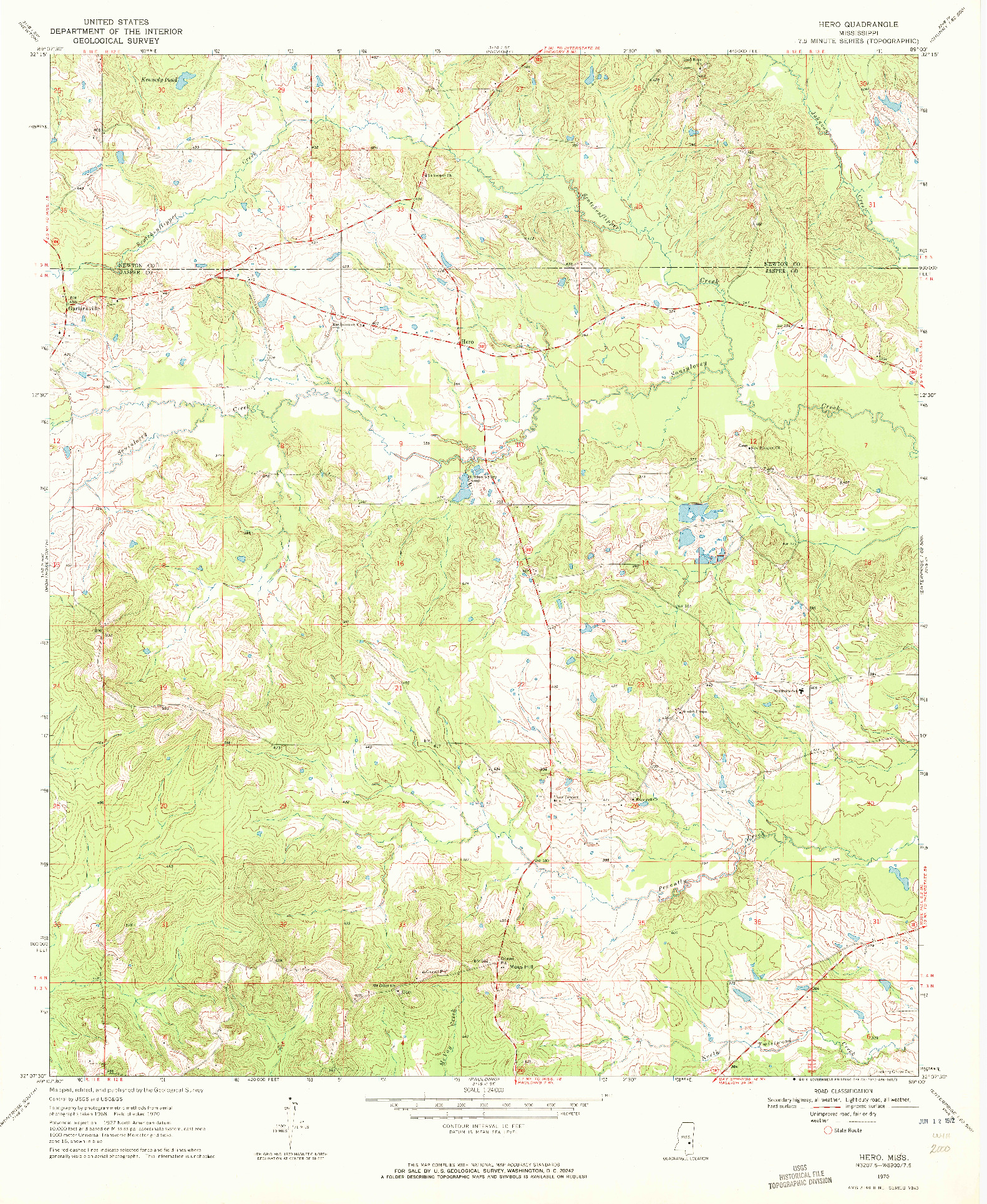 USGS 1:24000-SCALE QUADRANGLE FOR HERO, MS 1970