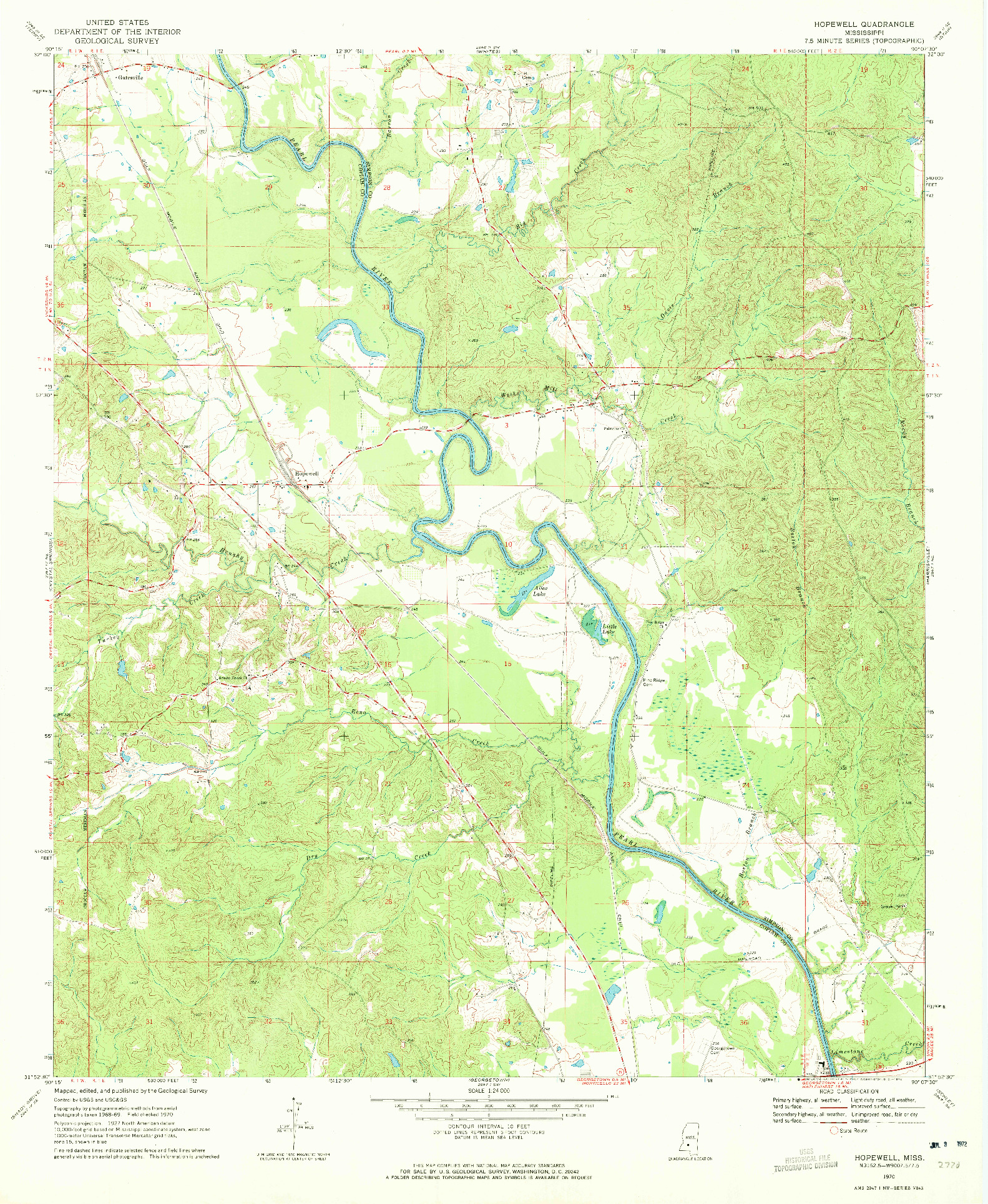USGS 1:24000-SCALE QUADRANGLE FOR HOPEWELL, MS 1970