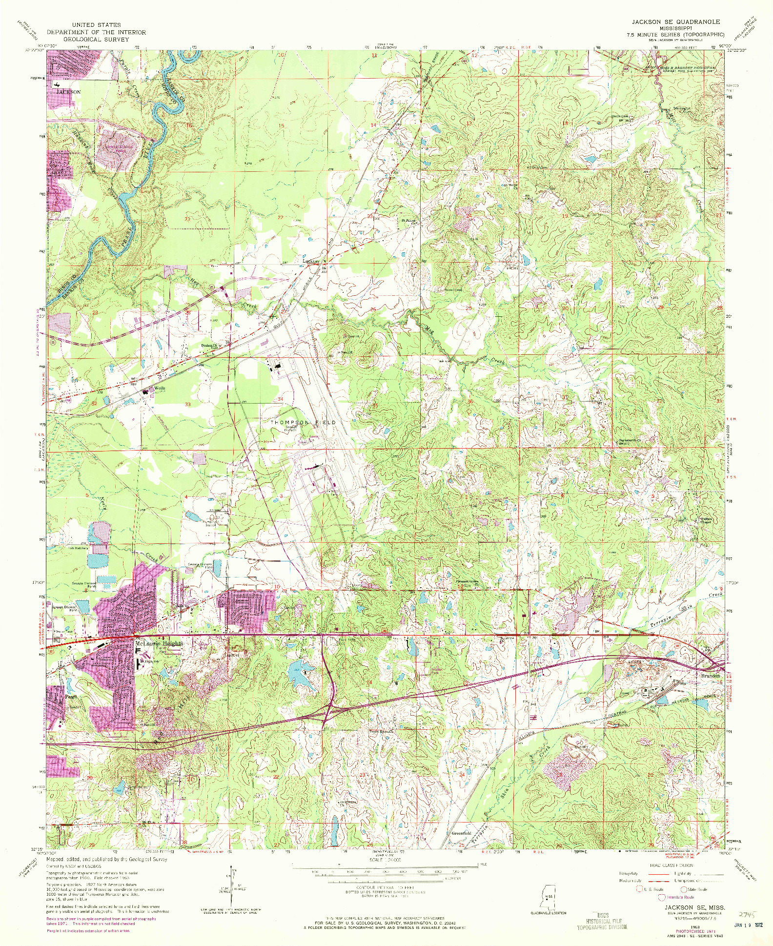 USGS 1:24000-SCALE QUADRANGLE FOR JACKSON SE, MS 1963