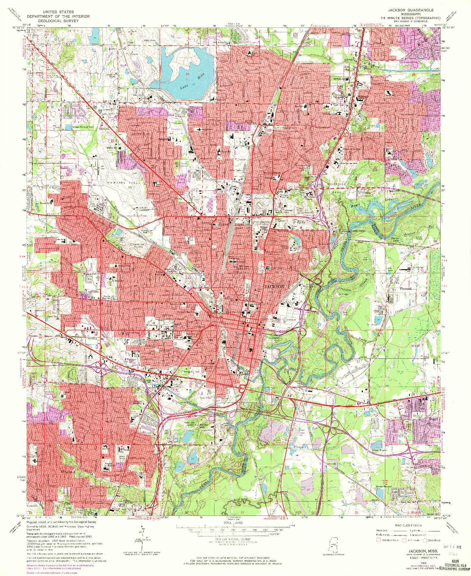 USGS 1:24000-SCALE QUADRANGLE FOR JACKSON, MS 1963