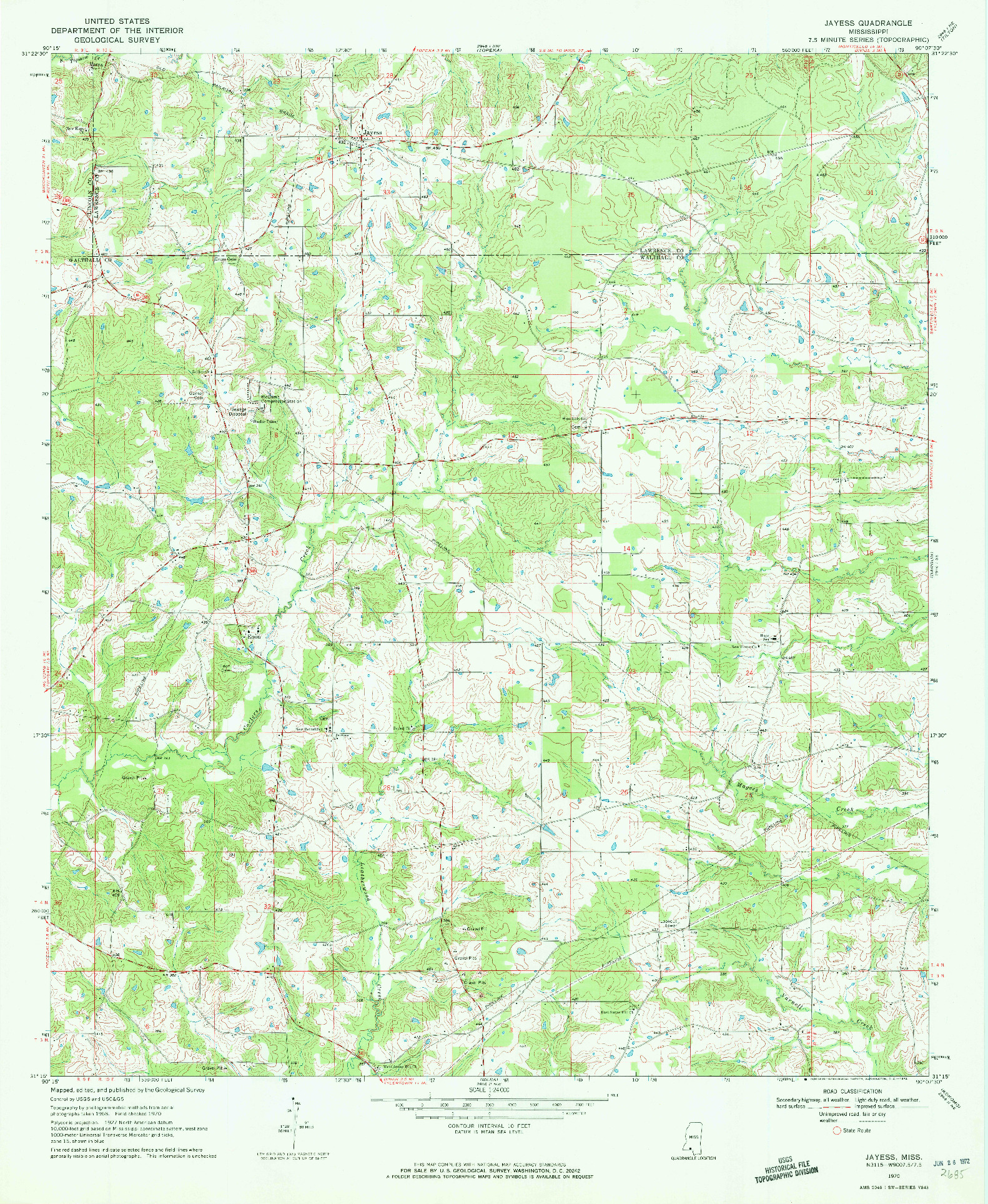 USGS 1:24000-SCALE QUADRANGLE FOR JAYESS, MS 1970