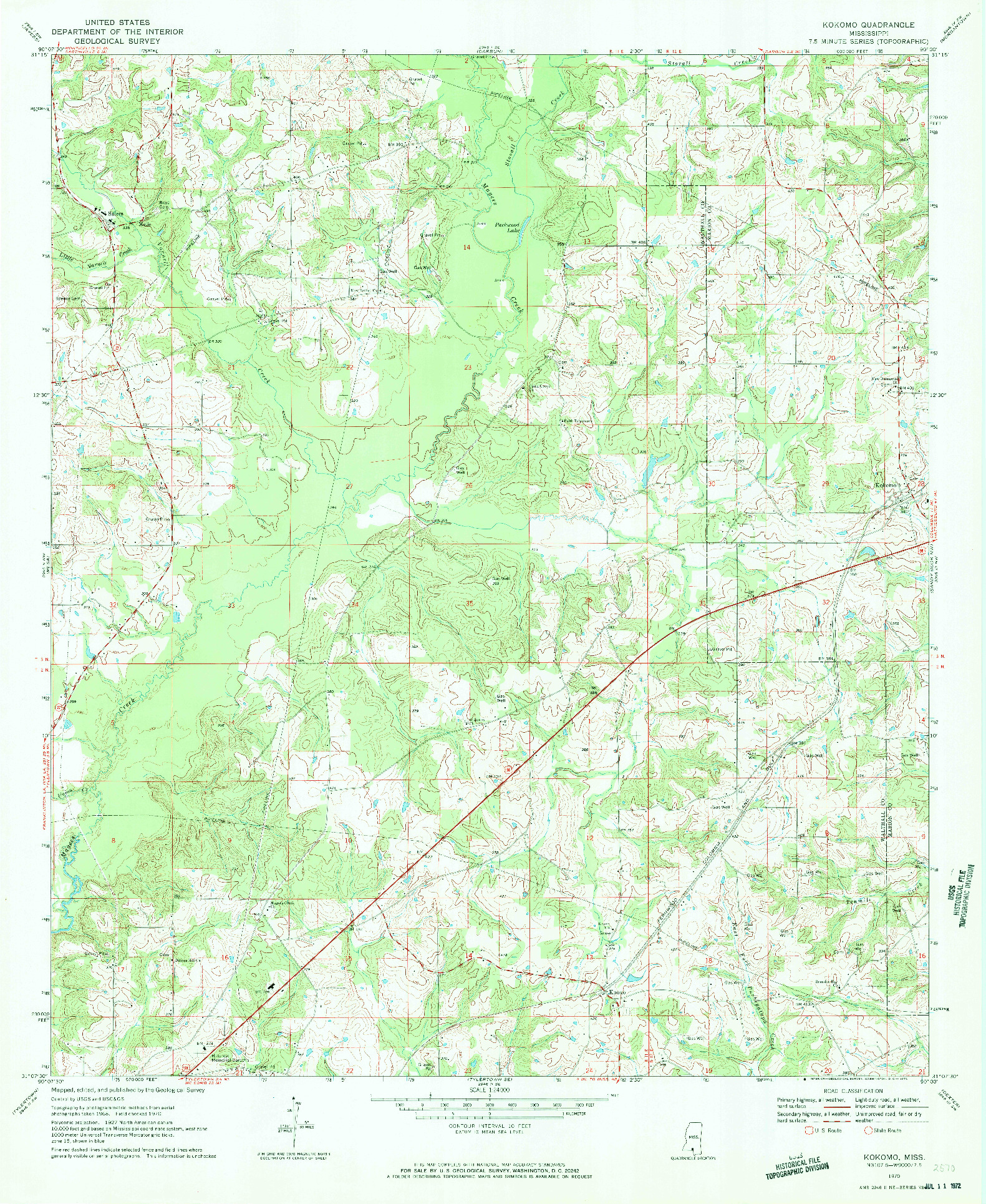 USGS 1:24000-SCALE QUADRANGLE FOR KOKOMO, MS 1970