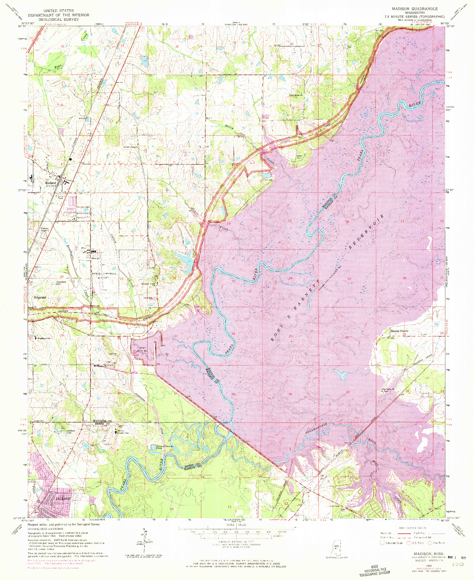 USGS 1:24000-SCALE QUADRANGLE FOR MADISON, MS 1963