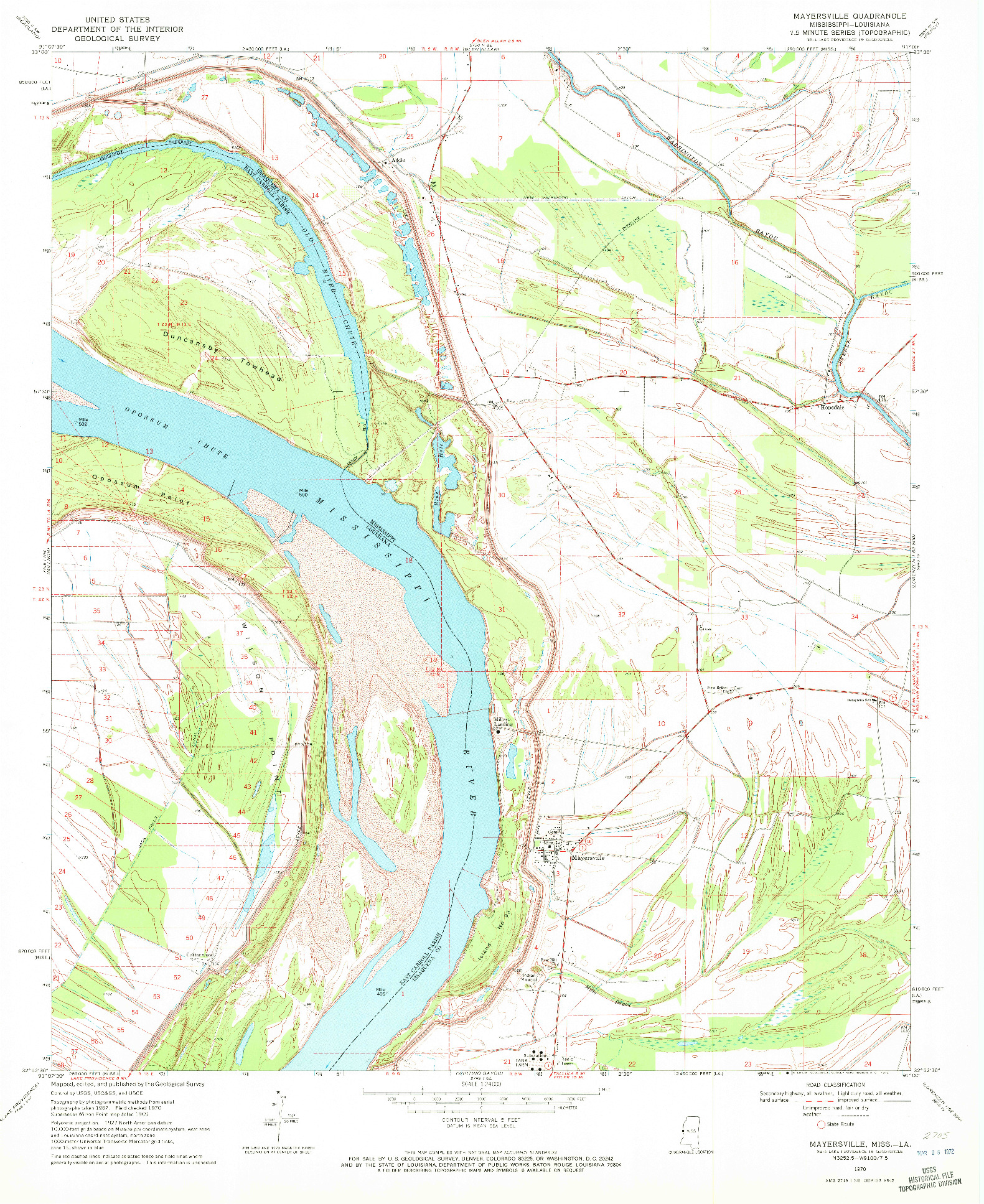 USGS 1:24000-SCALE QUADRANGLE FOR MAYERSVILLE, MS 1970