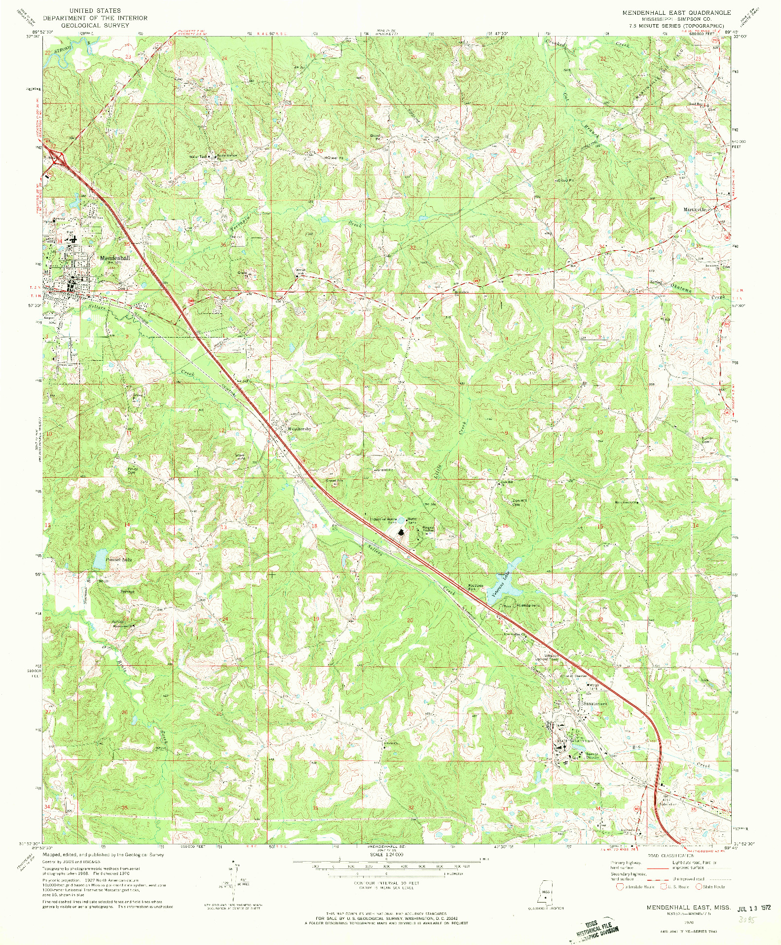USGS 1:24000-SCALE QUADRANGLE FOR MENDENHALL EAST, MS 1970