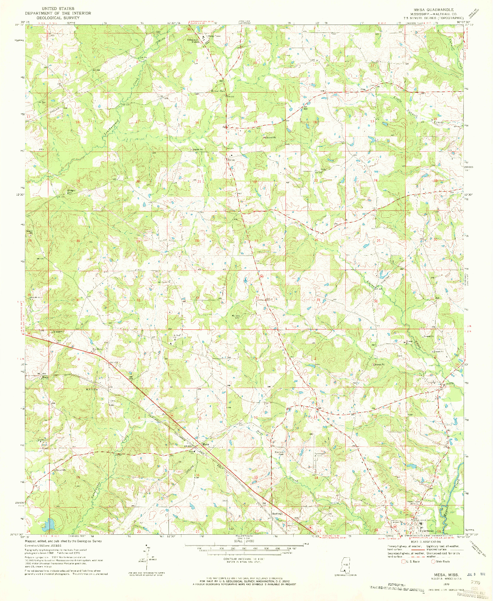 USGS 1:24000-SCALE QUADRANGLE FOR MESA, MS 1970