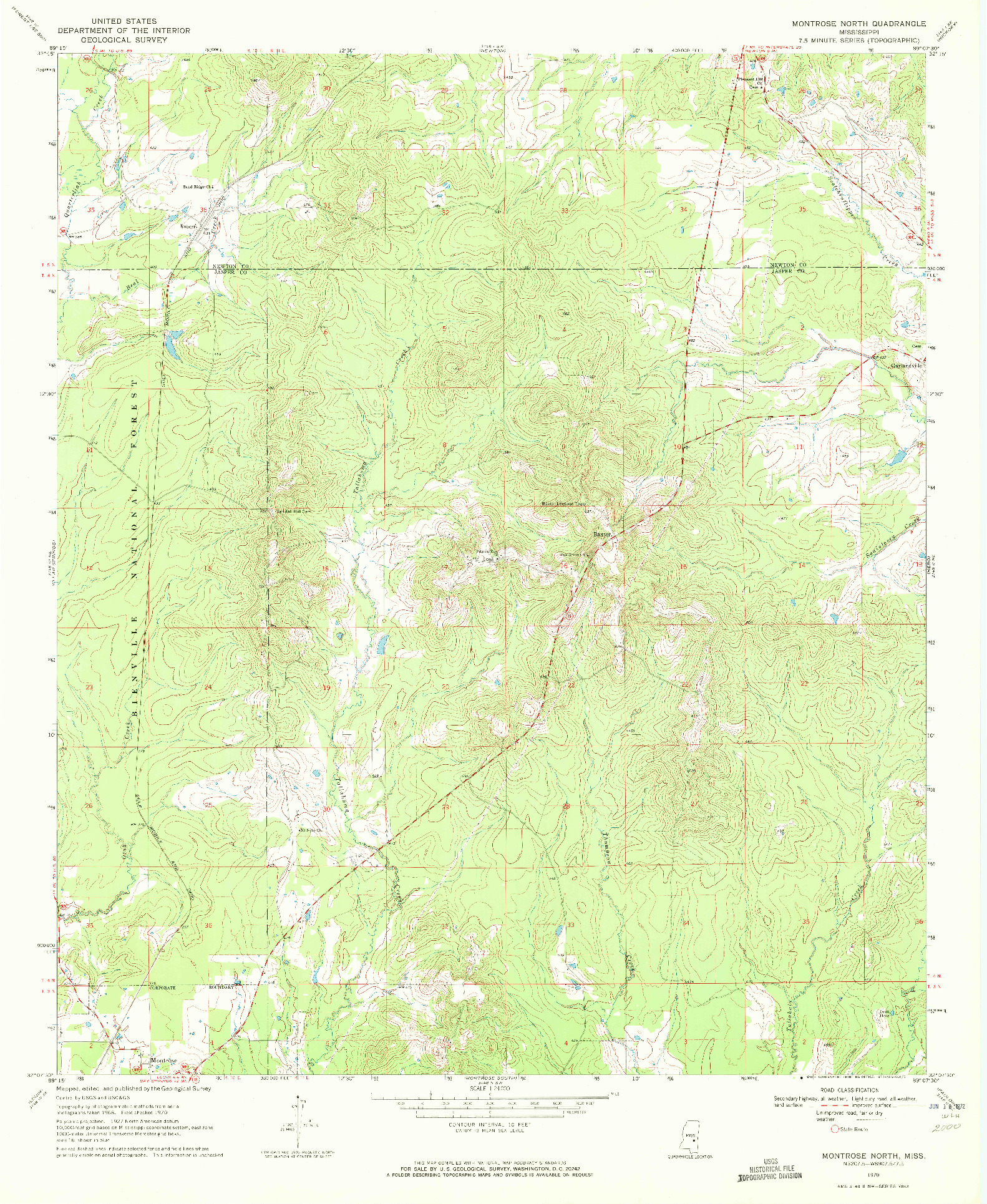 USGS 1:24000-SCALE QUADRANGLE FOR MONTROSE NORTH, MS 1970