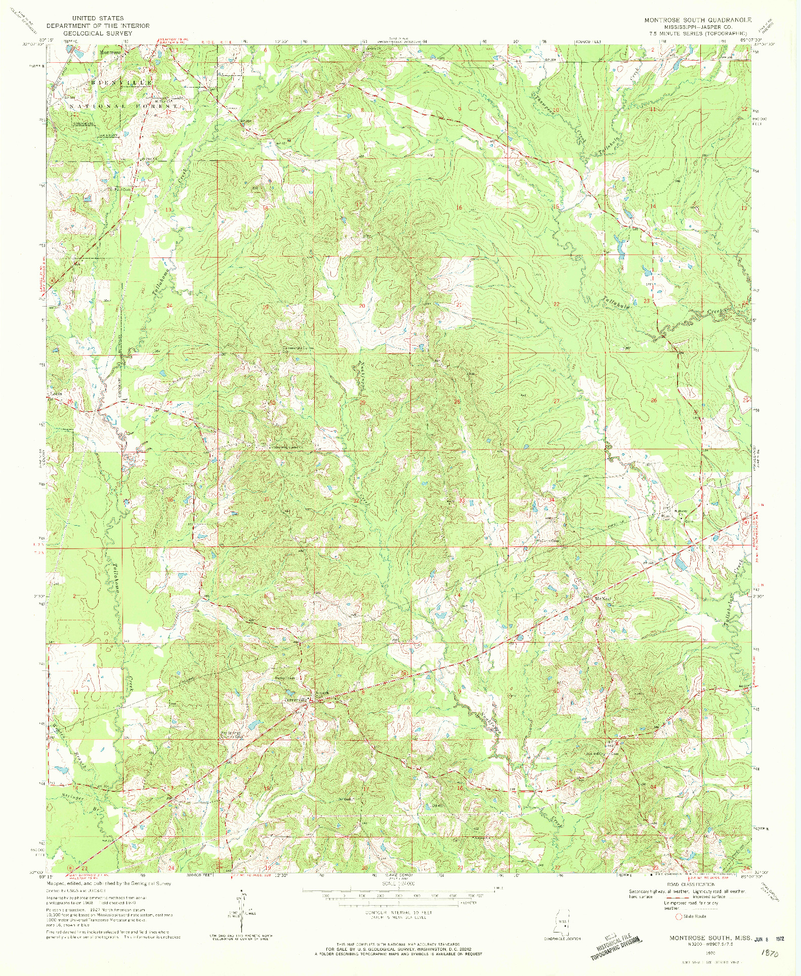 USGS 1:24000-SCALE QUADRANGLE FOR MONTROSE SOUTH, MS 1970