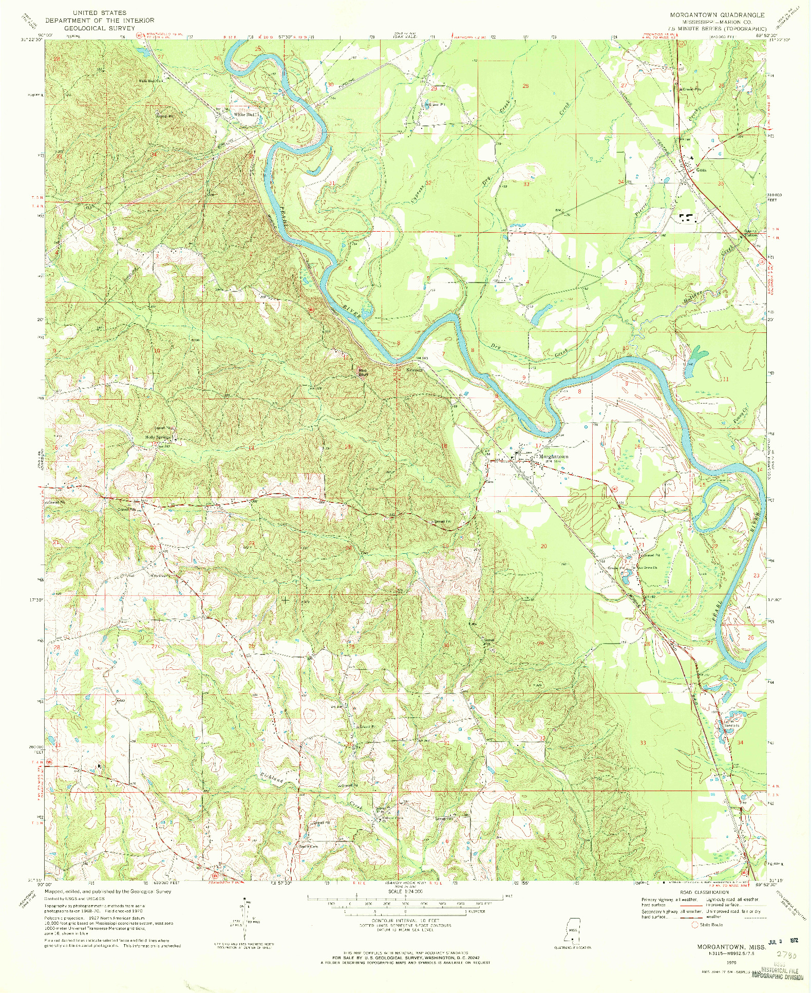 USGS 1:24000-SCALE QUADRANGLE FOR MORGANTOWN, MS 1970