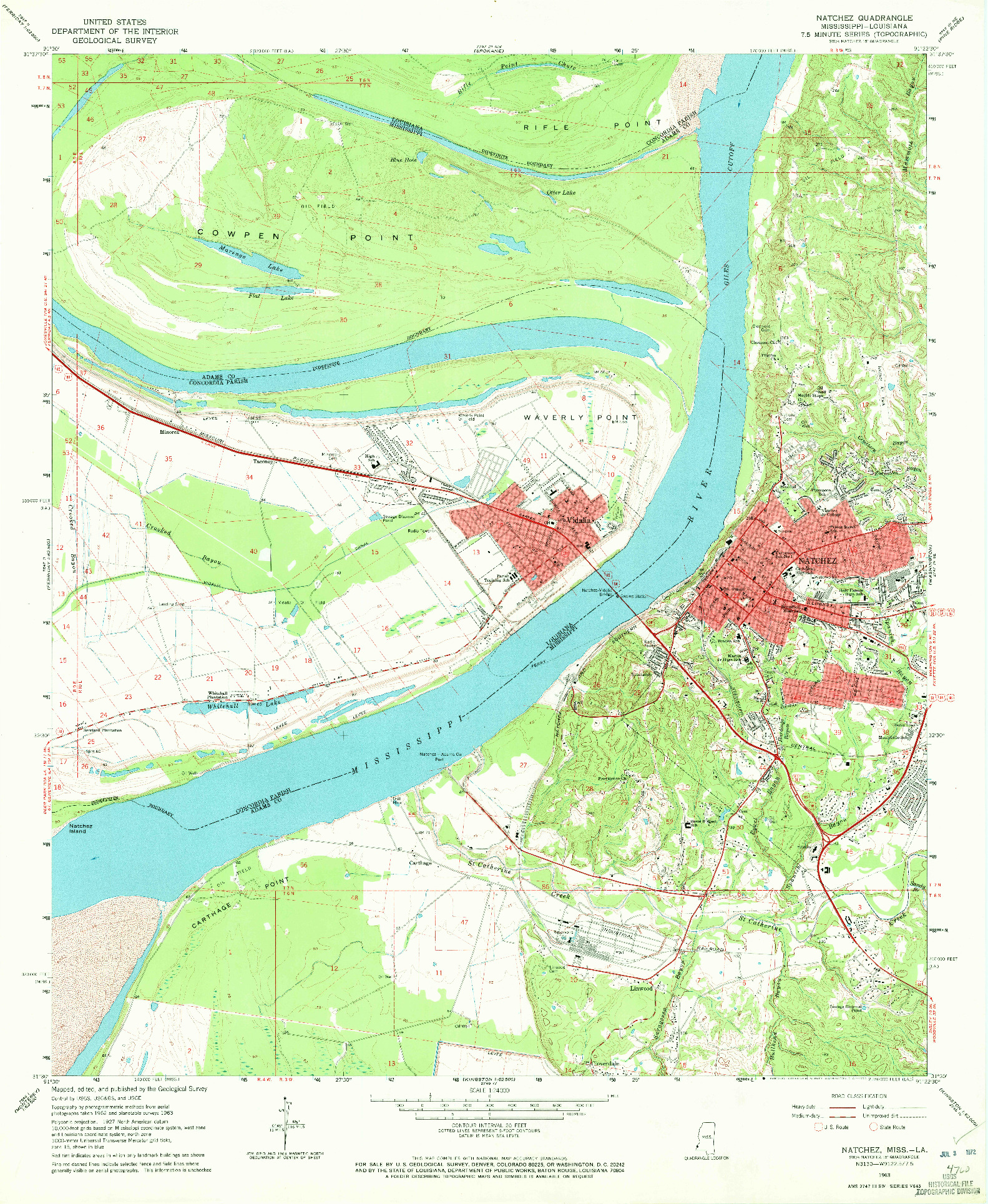 USGS 1:24000-SCALE QUADRANGLE FOR NATCHEZ, MS 1963