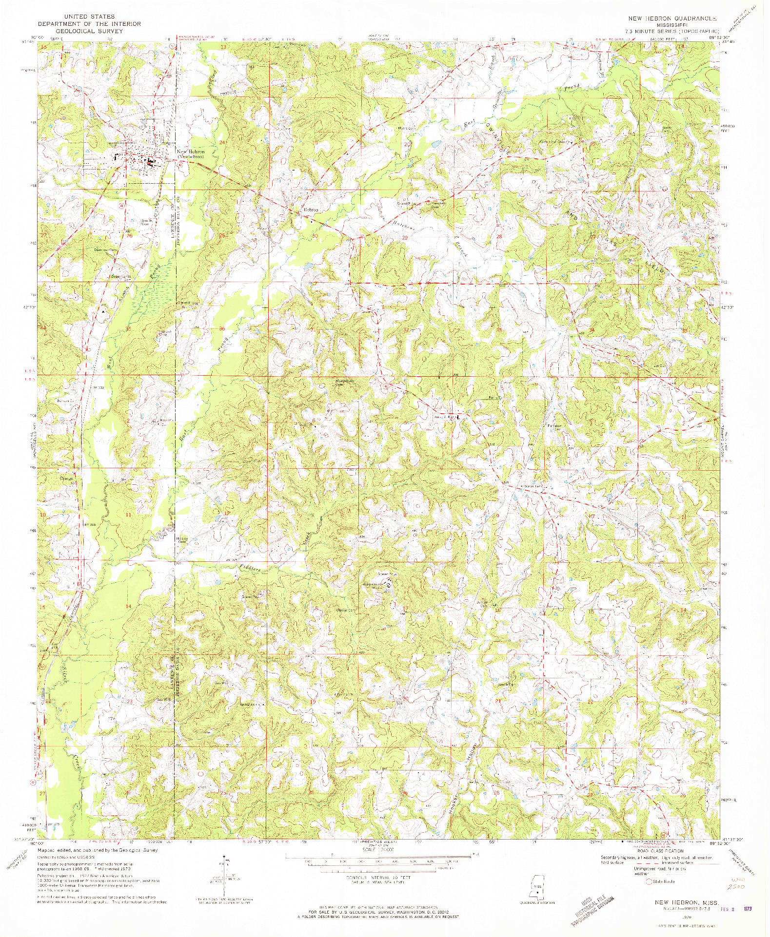 USGS 1:24000-SCALE QUADRANGLE FOR NEW HEBRON, MS 1970