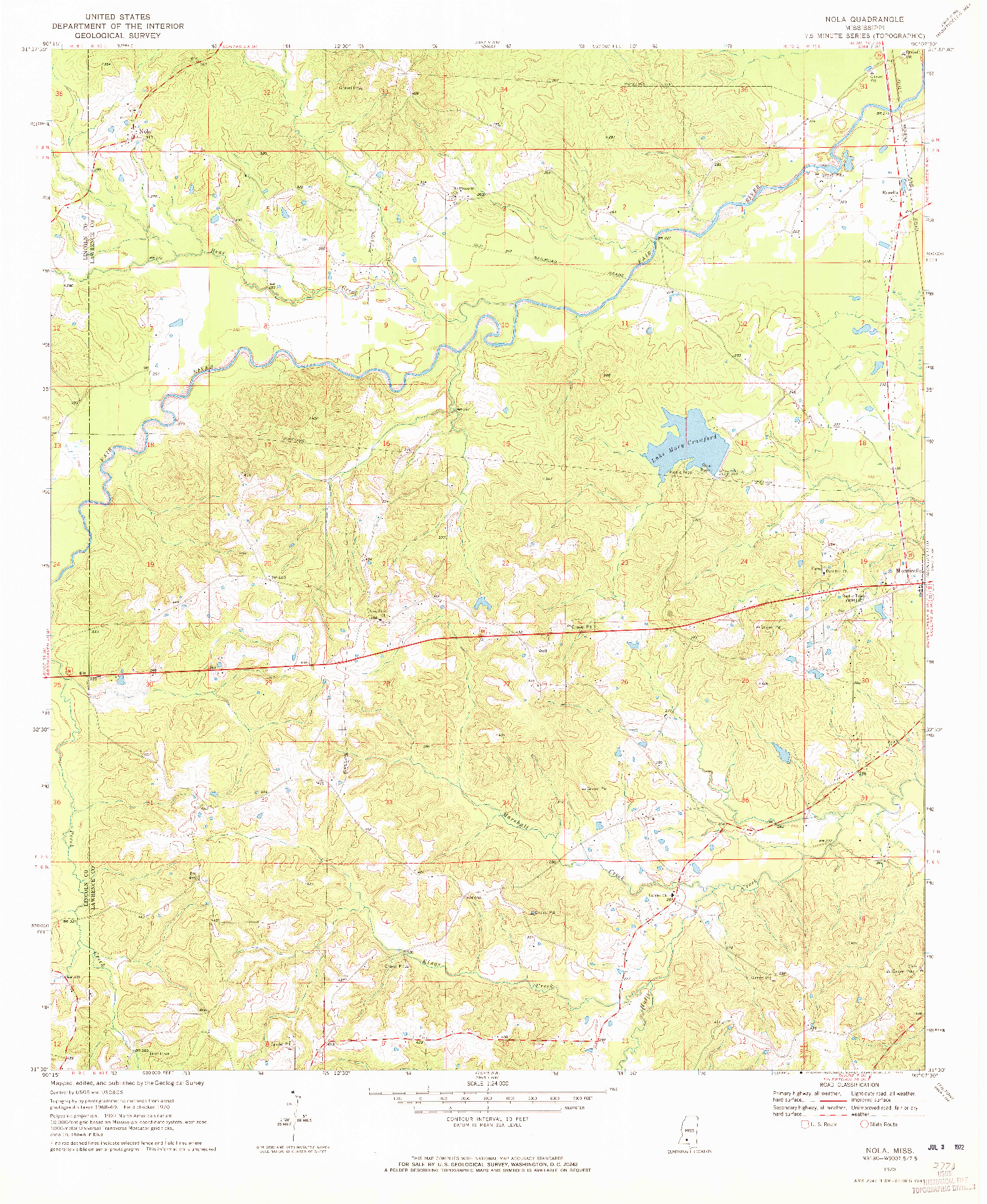 USGS 1:24000-SCALE QUADRANGLE FOR NOLA, MS 1970