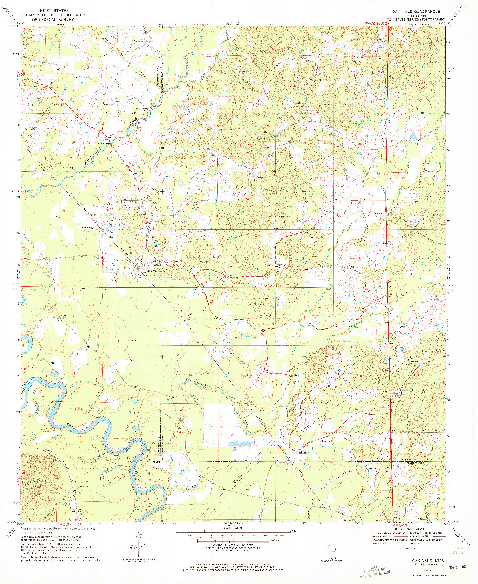 USGS 1:24000-SCALE QUADRANGLE FOR OAK VALE, MS 1970