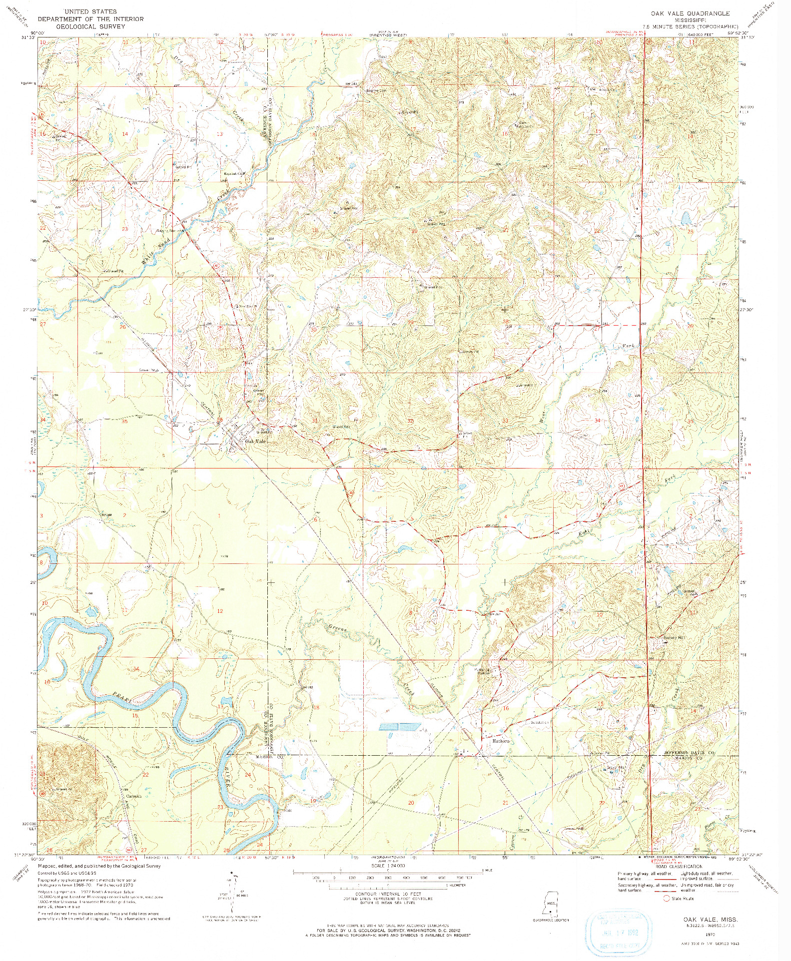 USGS 1:24000-SCALE QUADRANGLE FOR OAK VALE, MS 1970