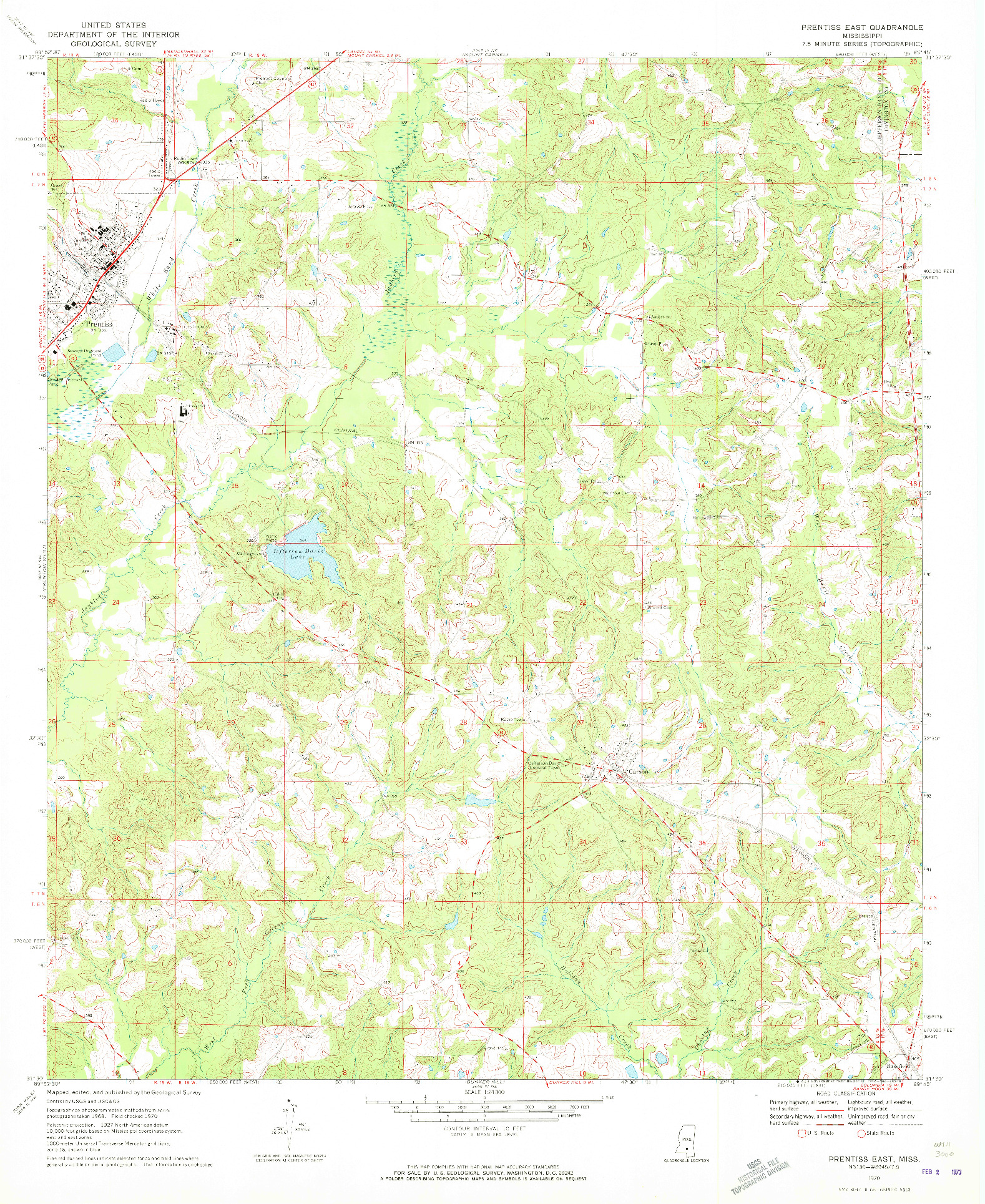 USGS 1:24000-SCALE QUADRANGLE FOR PRENTISS EAST, MS 1970