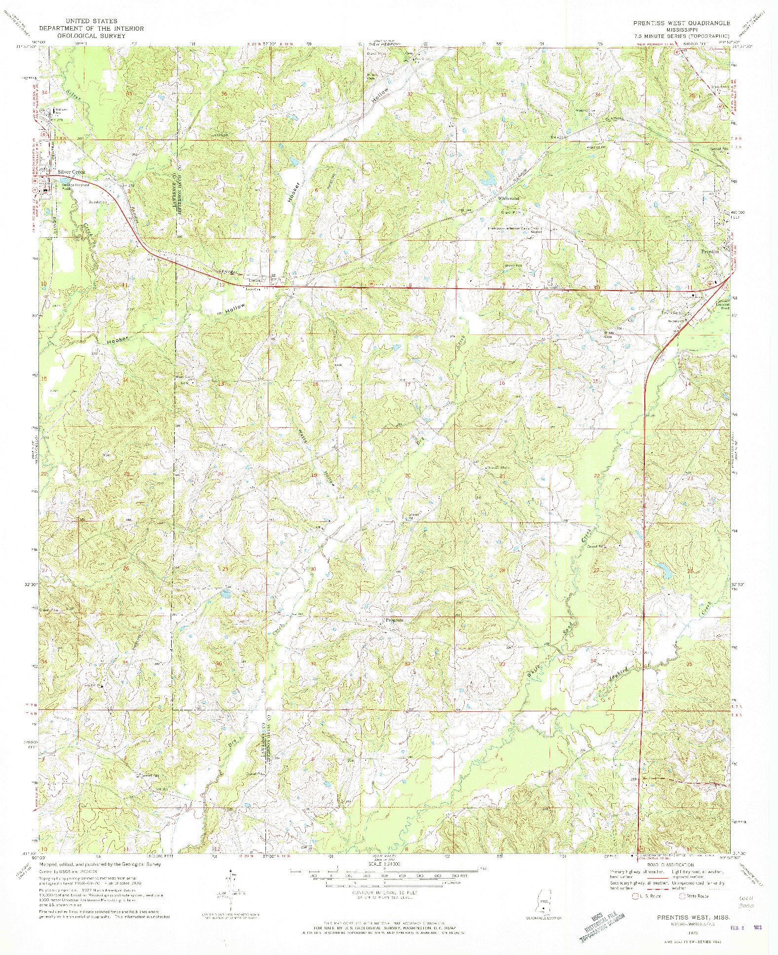 USGS 1:24000-SCALE QUADRANGLE FOR PRENTISS WEST, MS 1970