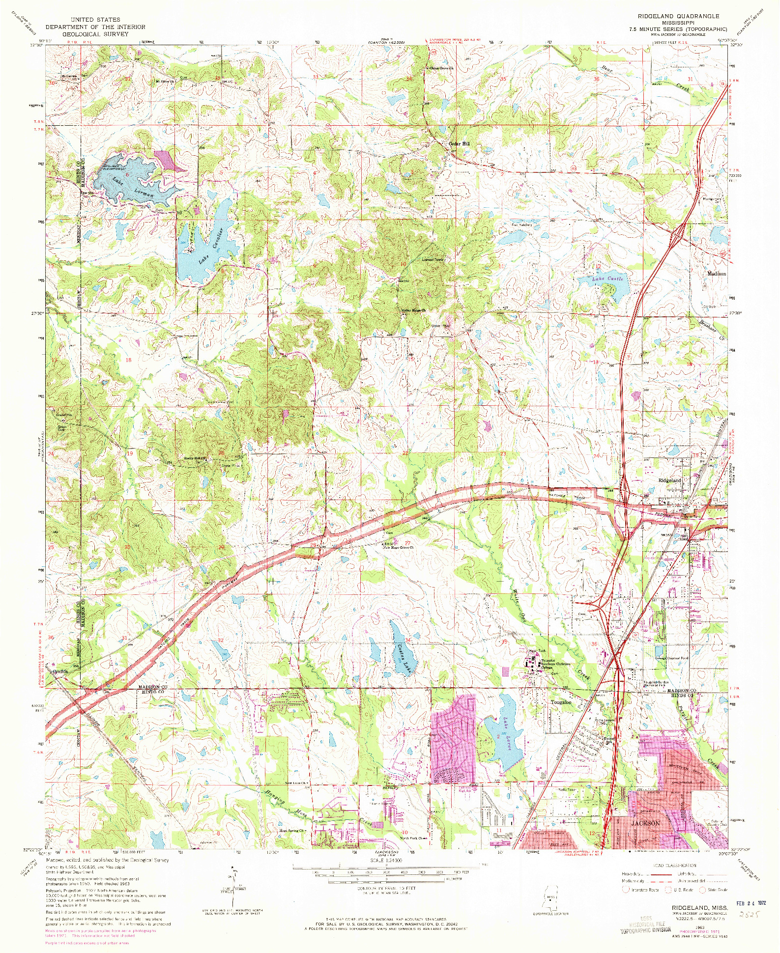 USGS 1:24000-SCALE QUADRANGLE FOR RIDGELAND, MS 1963