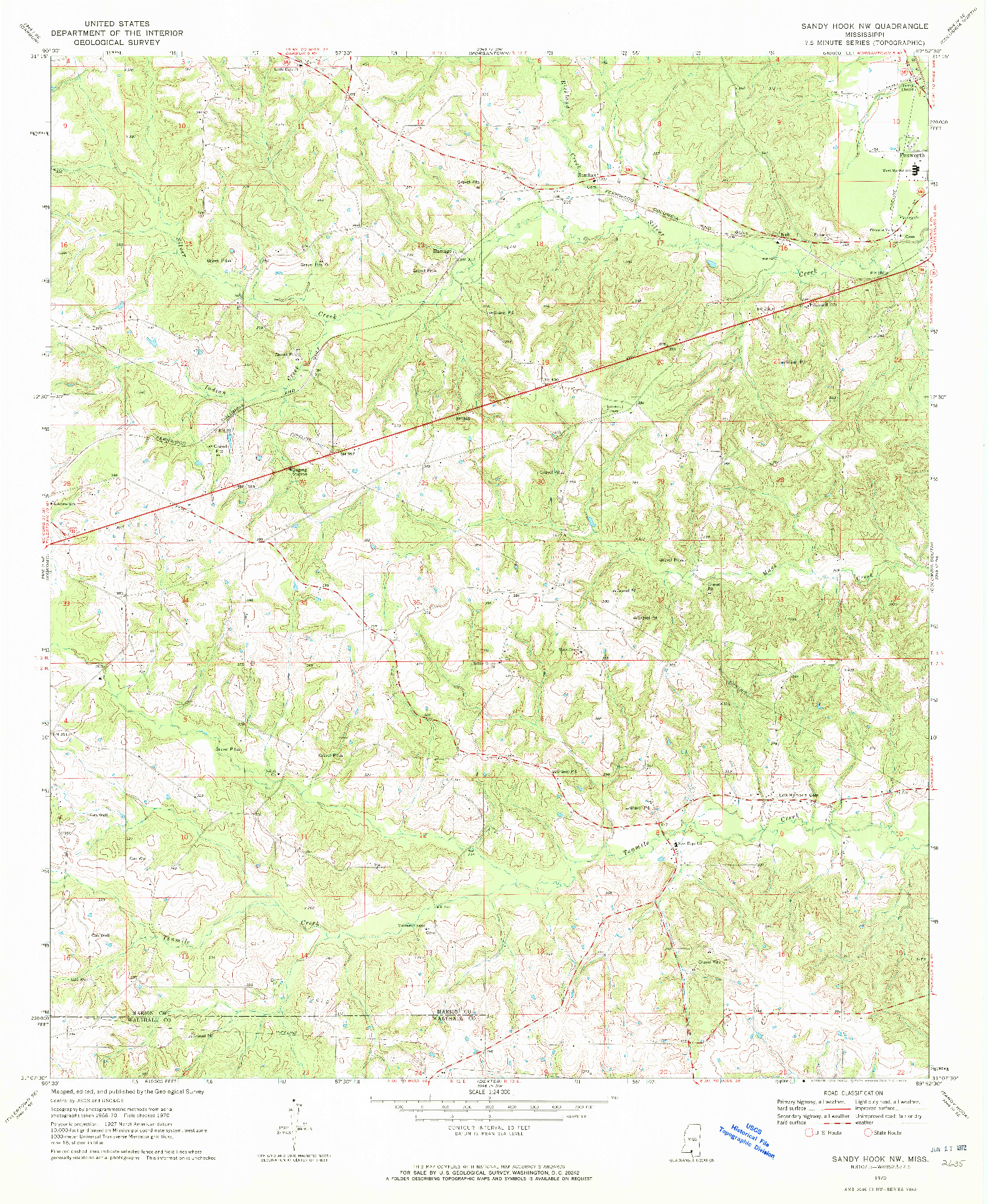 USGS 1:24000-SCALE QUADRANGLE FOR SANDY HOOK NW, MS 1970