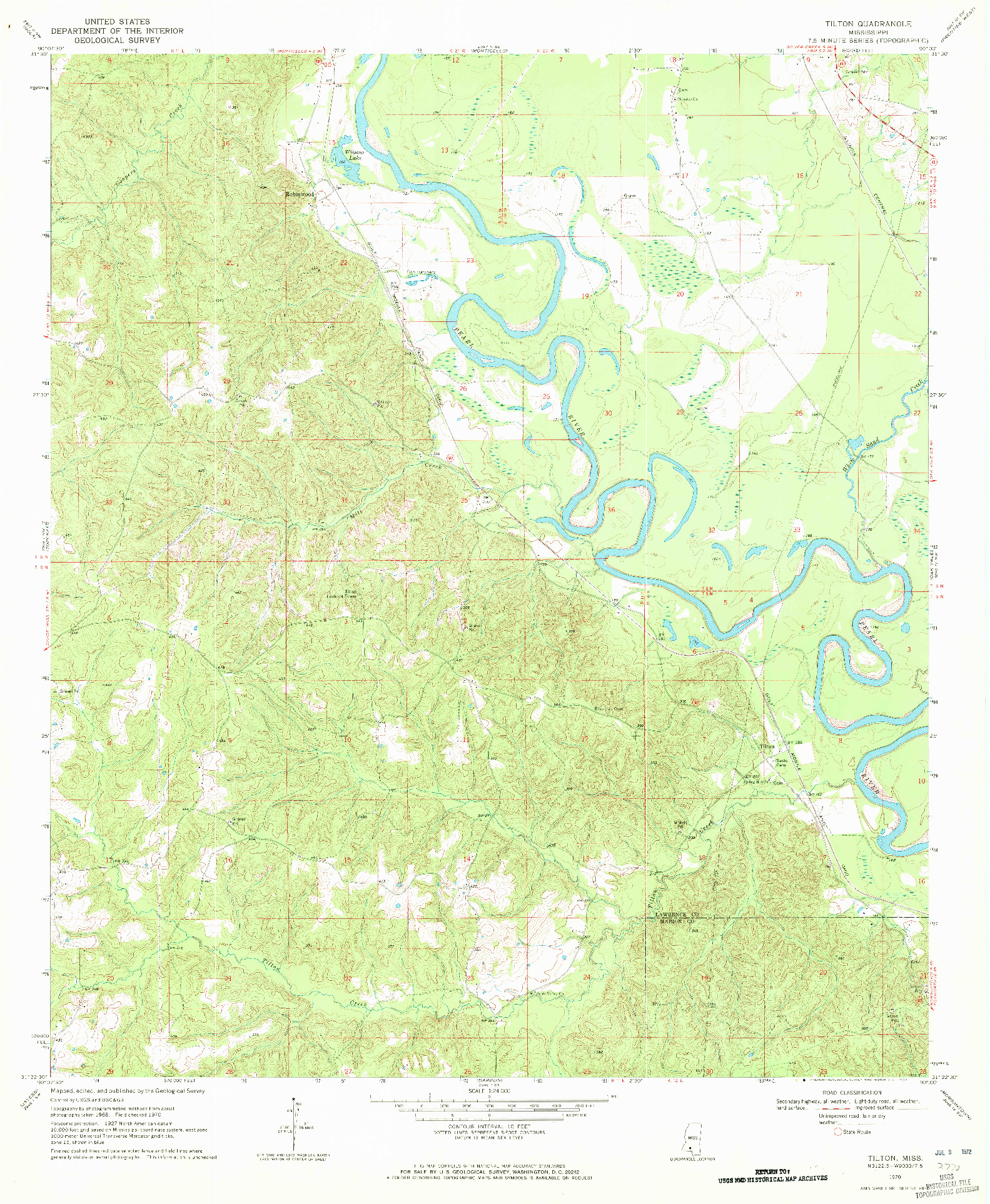 USGS 1:24000-SCALE QUADRANGLE FOR TILTON, MS 1970