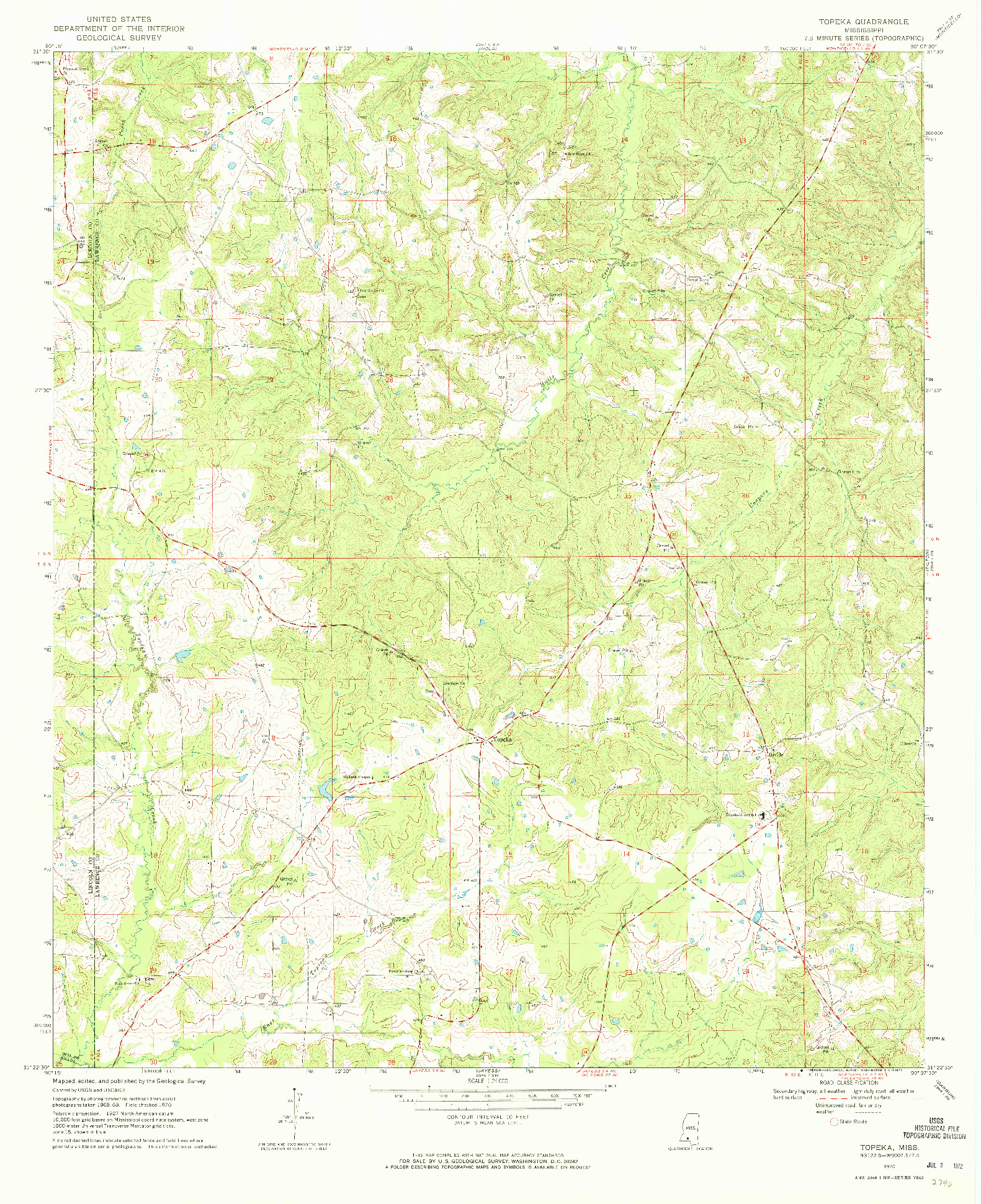 USGS 1:24000-SCALE QUADRANGLE FOR TOPEKA, MS 1970
