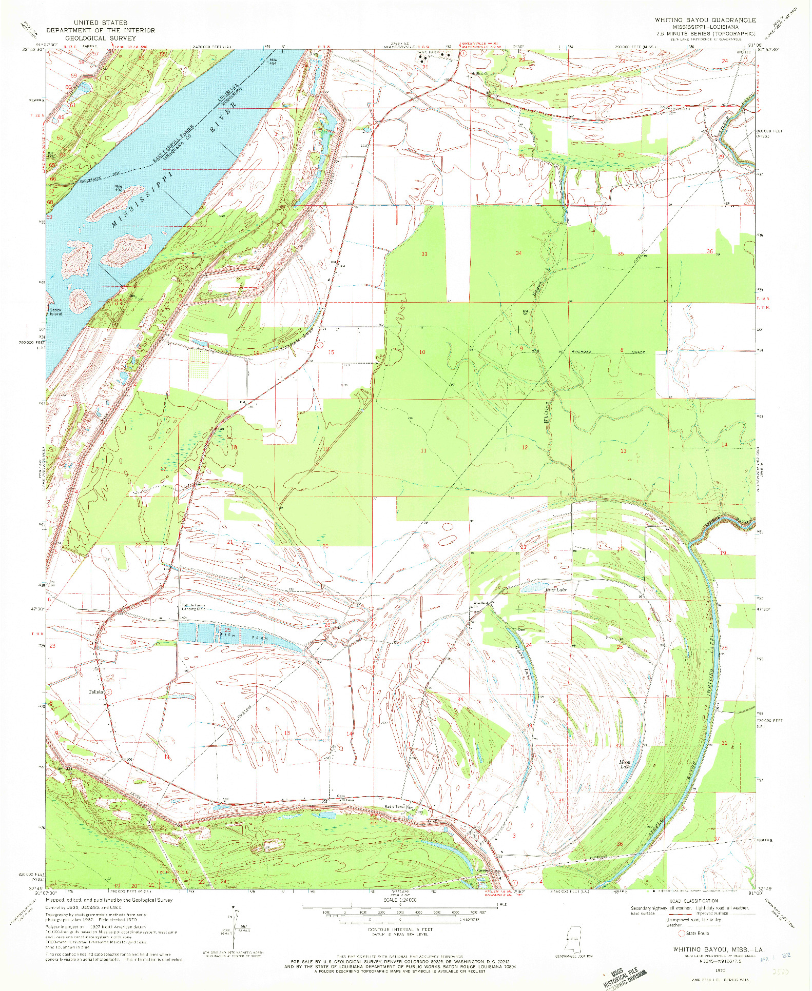 USGS 1:24000-SCALE QUADRANGLE FOR WHITING BAYOU, MS 1970