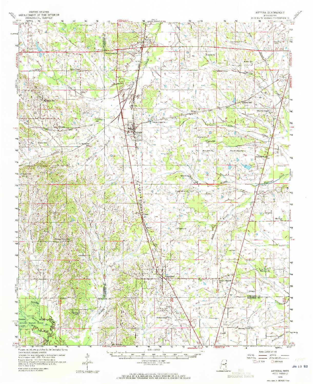 USGS 1:62500-SCALE QUADRANGLE FOR ARTESIA, MS 1959