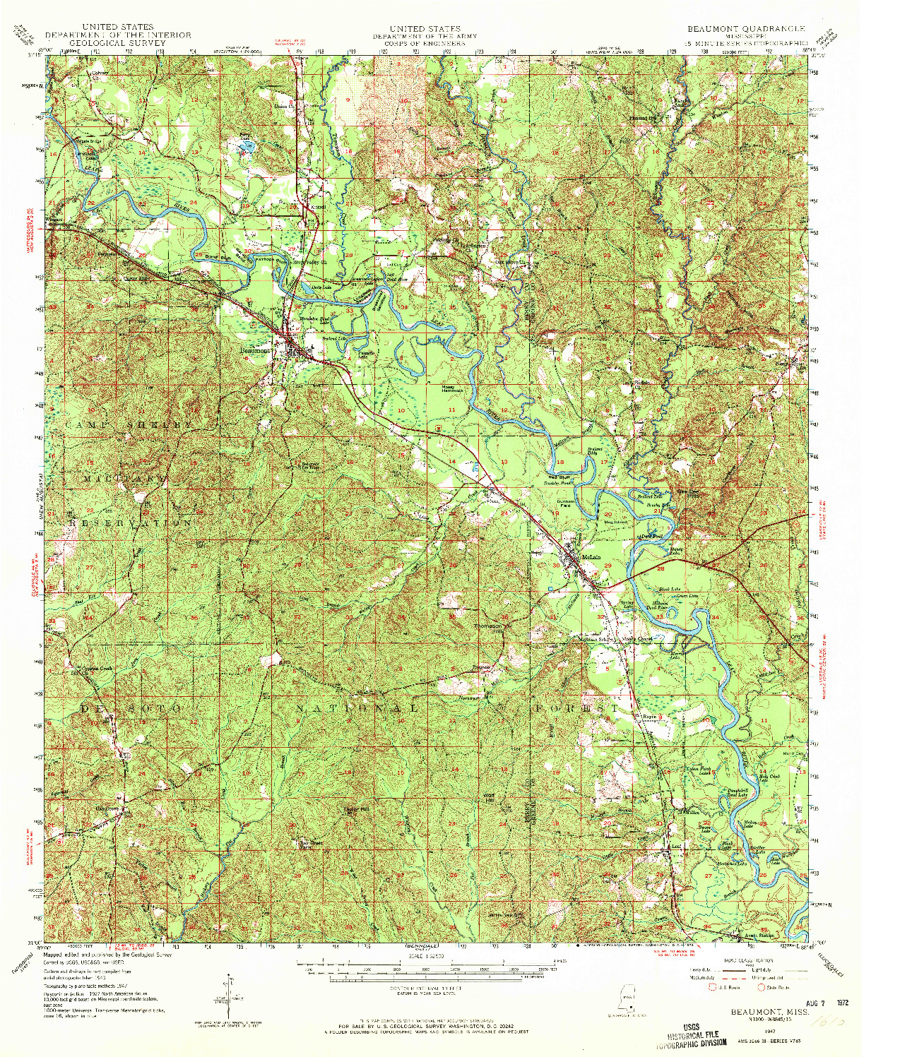 USGS 1:62500-SCALE QUADRANGLE FOR BEAUMONT, MS 1947