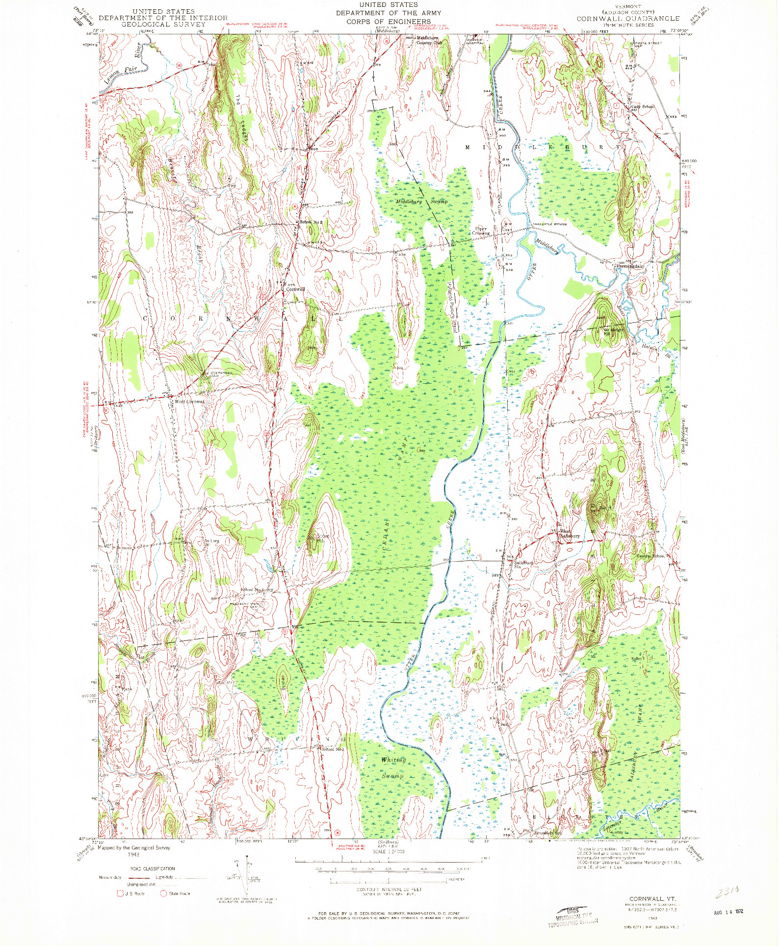 USGS 1:24000-SCALE QUADRANGLE FOR CORNWALL, VT 1943