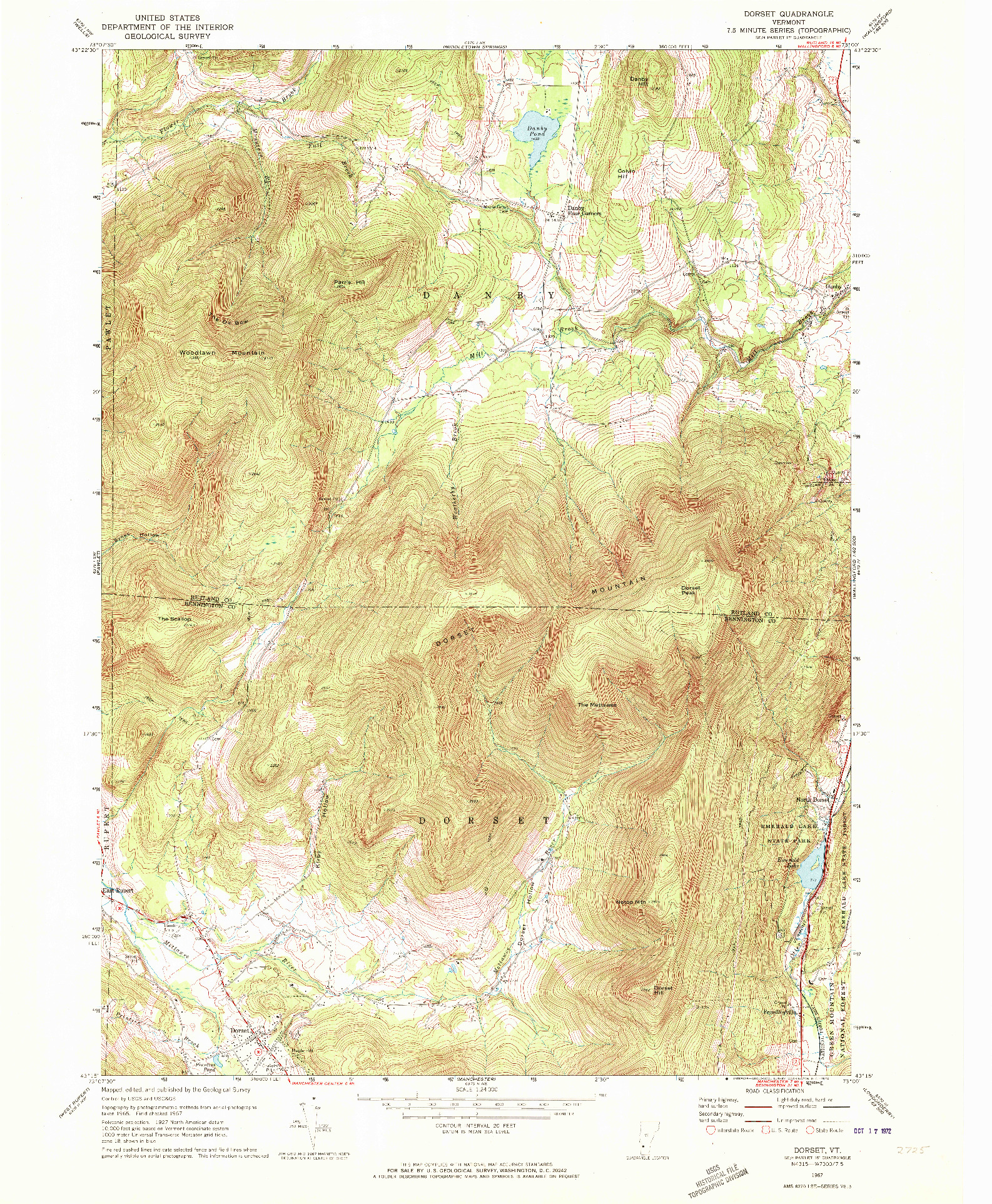 USGS 1:24000-SCALE QUADRANGLE FOR DORSET, VT 1967