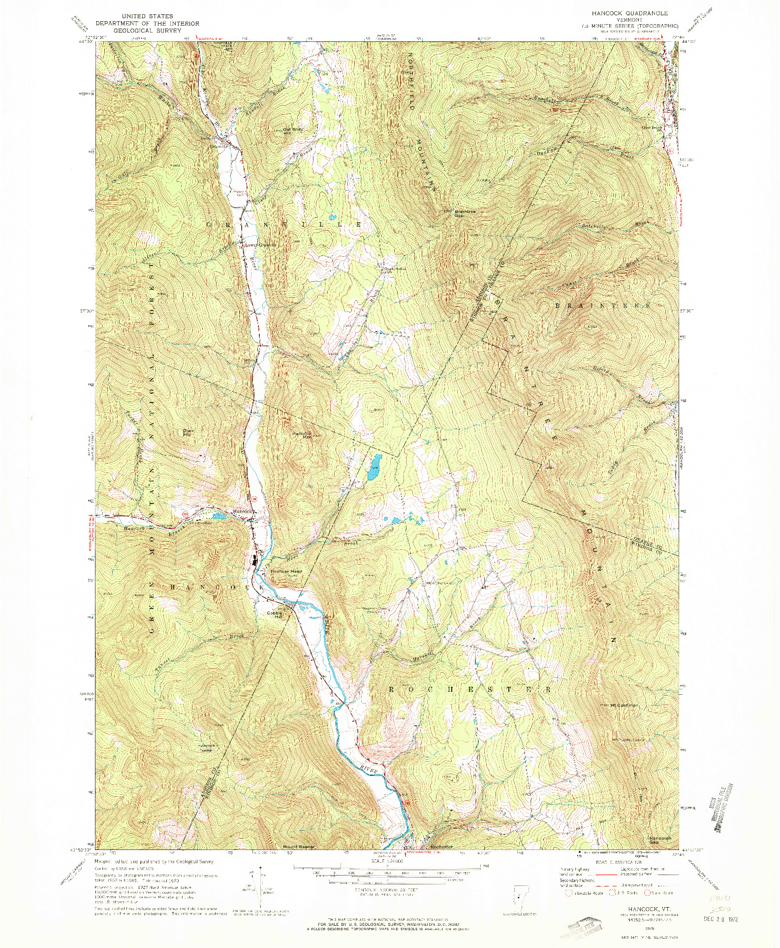 USGS 1:24000-SCALE QUADRANGLE FOR HANCOCK, VT 1970